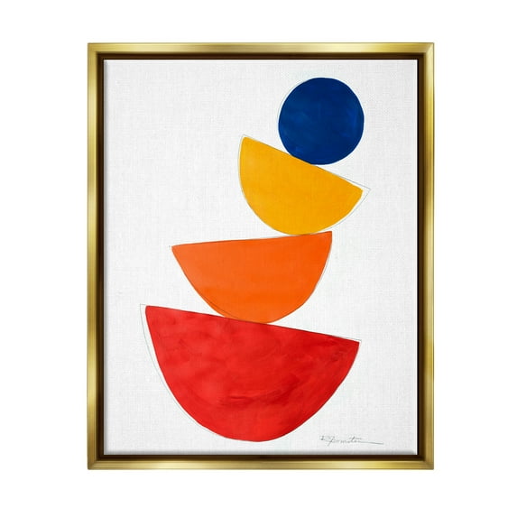 Stupell Industries Tilting Balancing Shapes Abstract Painting Gold Floater Framed Canvas Art Print Wall Art, 25 x 31