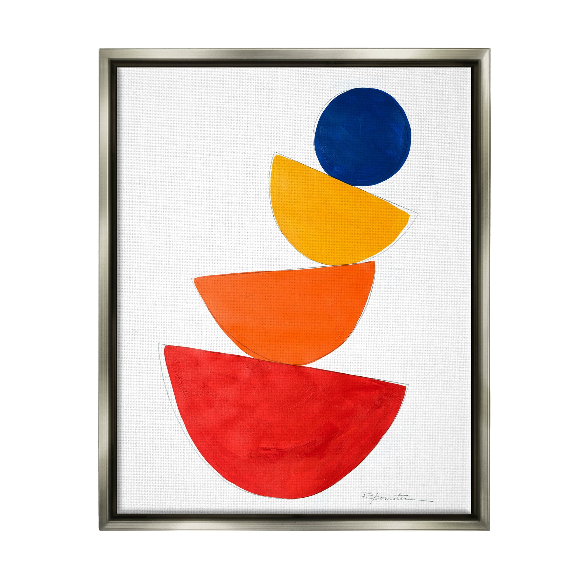 Stupell Industries Tilting Balancing Shapes Abstract Painting Gray Floater Framed Canvas Art Print Wall Art, 25 x 31