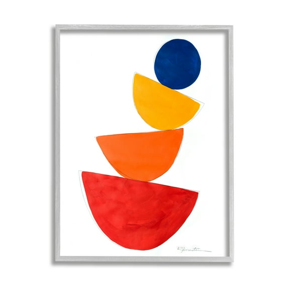 Stupell Industries Tilting Balancing Shapes Abstract Painting Gray Framed Art Print Wall Art, 24 x 30