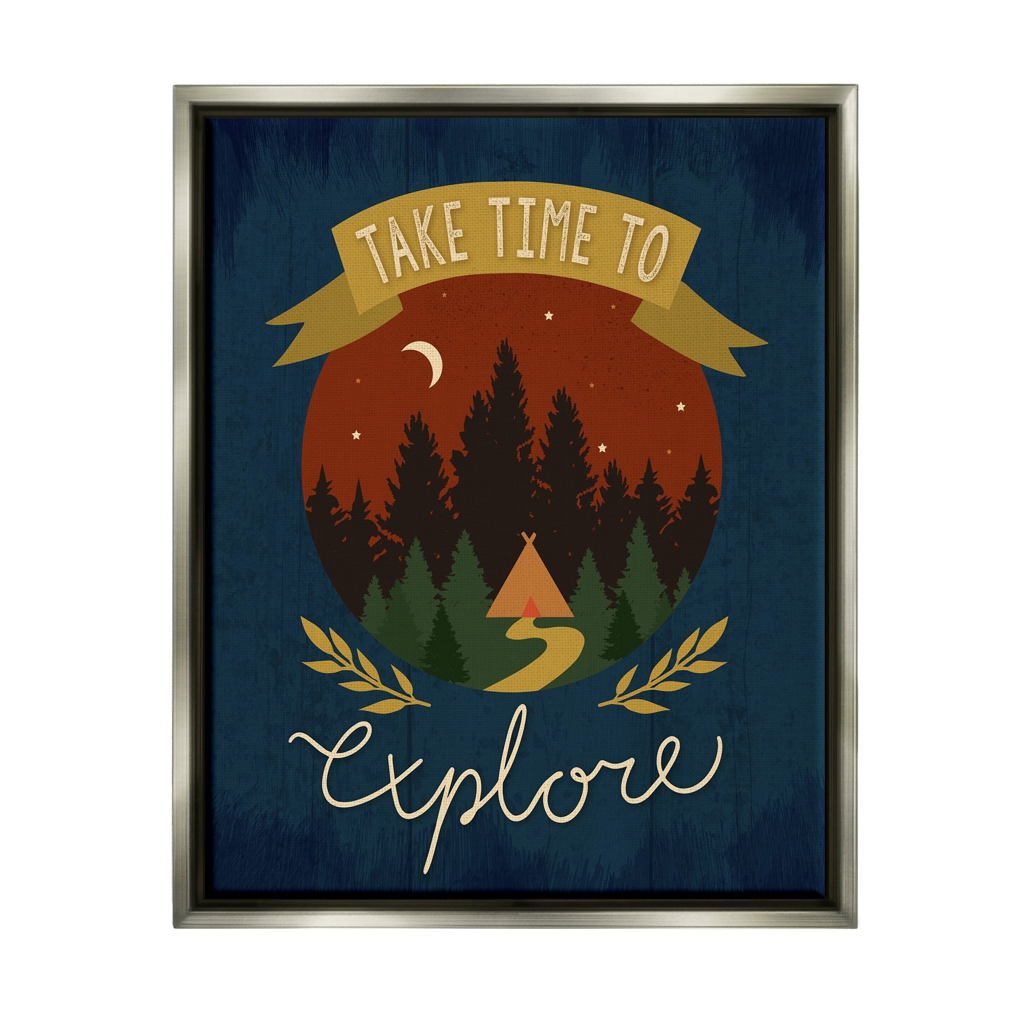 Stupell Industries Time To Explore Woodland Adventure Nighttime Scene Graphic Art Luster Gray Floating Framed Canvas Print Wall Art, Design by Louise Allen