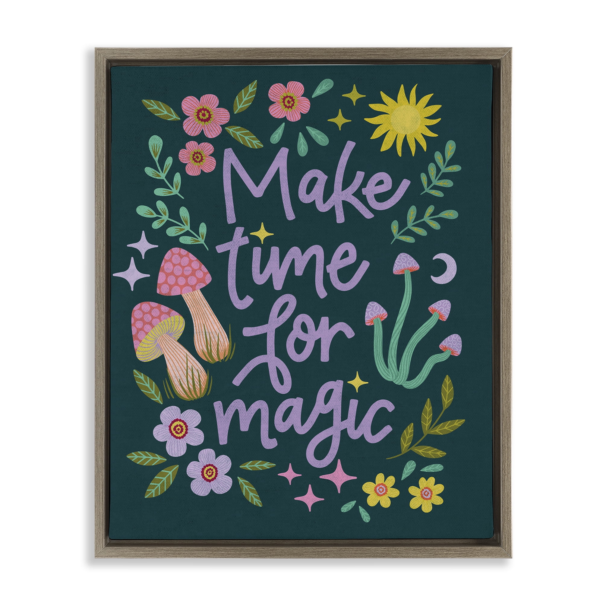Stupell Industries Time For Magic with Florals Plants & Flowers Painting Brown Floater Framed Canvas Art Print Wall Art, 25 x 31