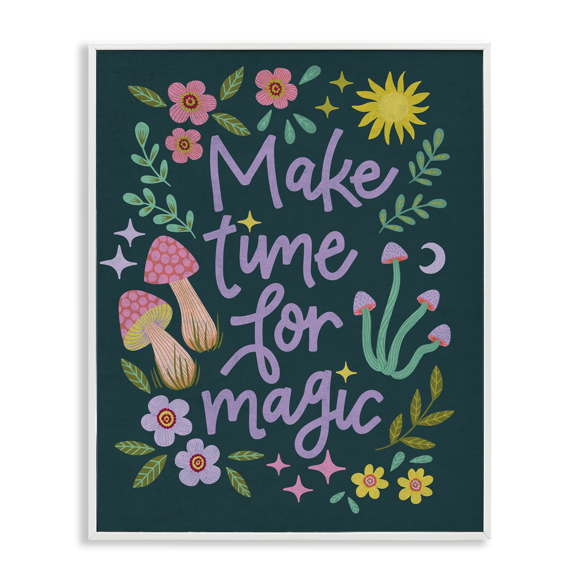 Stupell Industries Time For Magic with Florals Plants & Flowers Painting White Framed Art Print Wall Art, 24 x 30