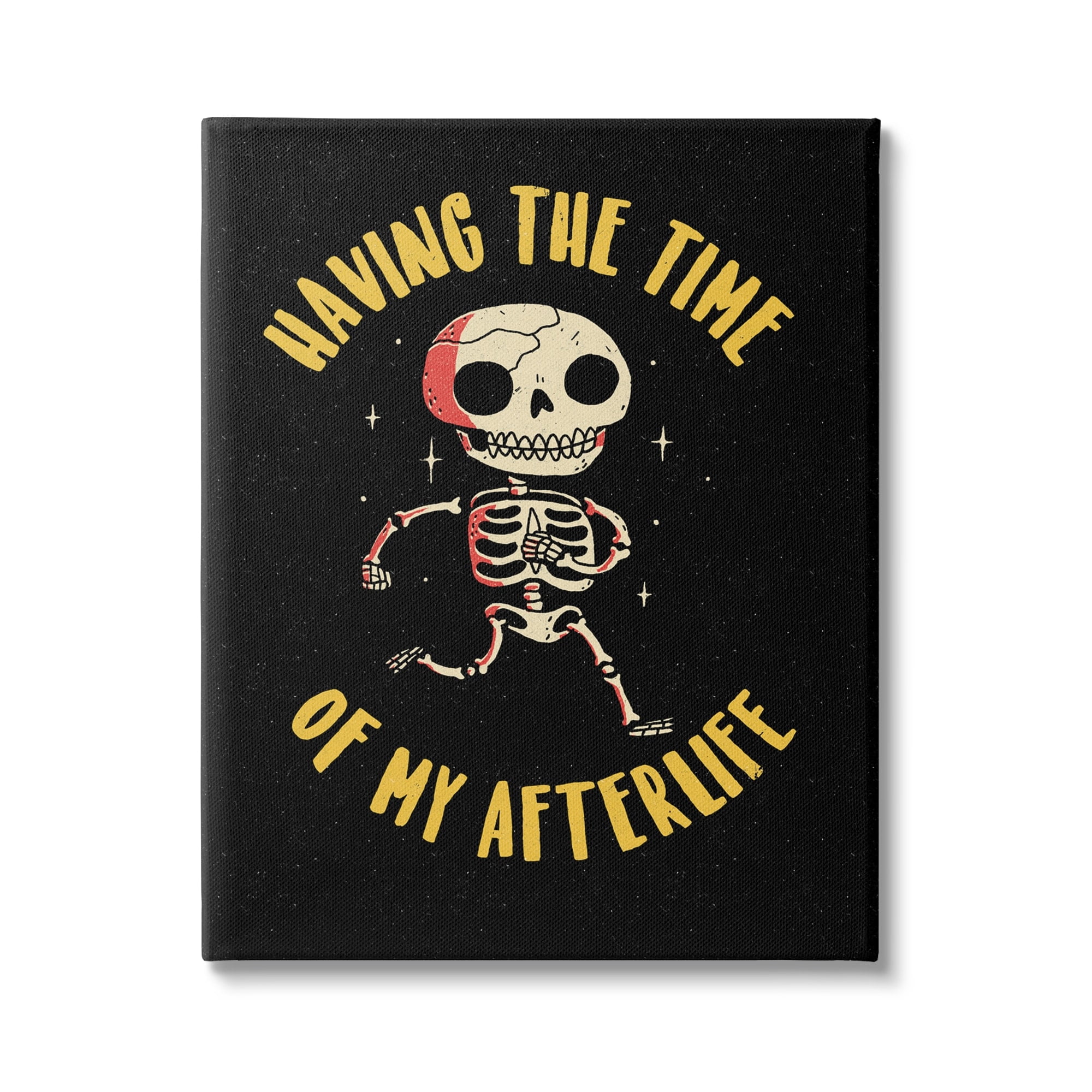 Stupell Industries Time Of My Afterlife Witty Skeleton Smiling Sparkles Canvas Wall Art, 16 x 20, Design by Michael Buxton