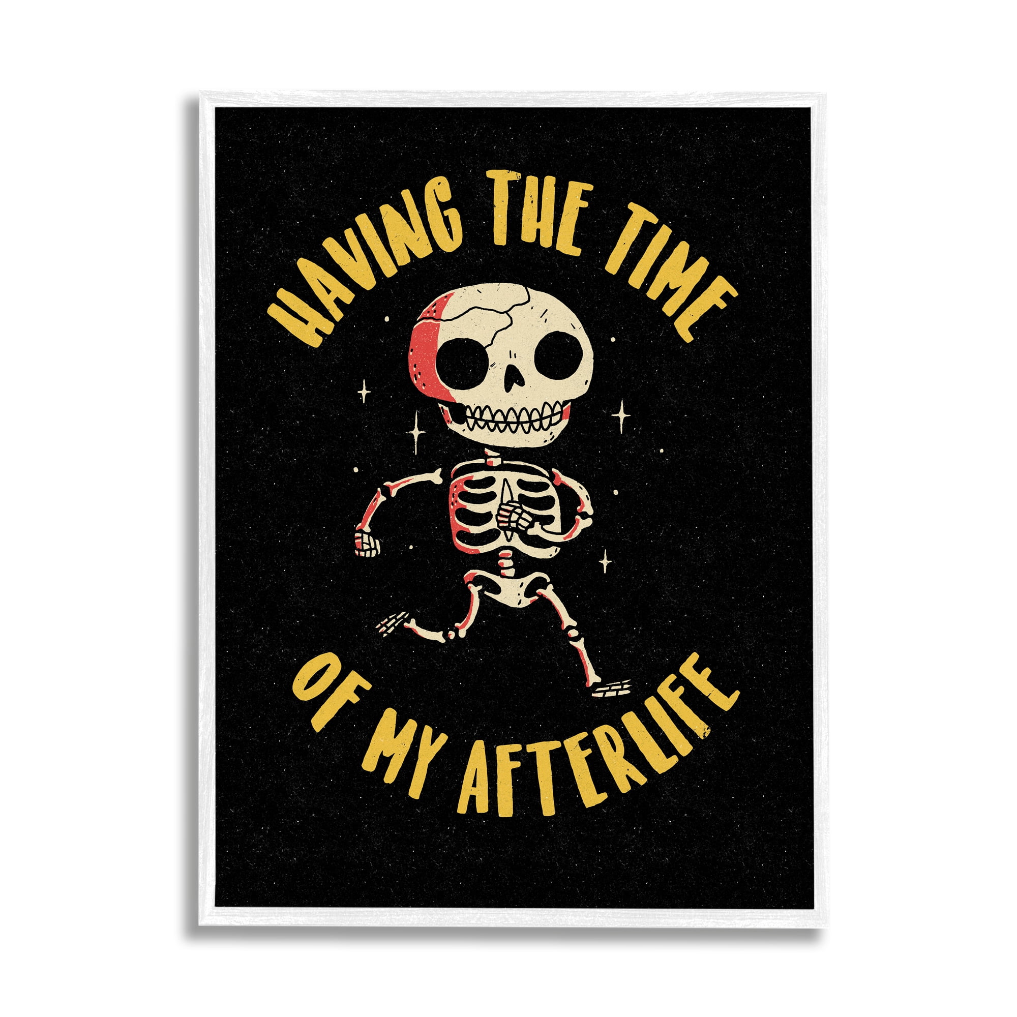 Stupell Industries Time Of My Afterlife Witty Skeleton Smiling Sparkles Framed Wall Art, 11 x 14, Design by Michael Buxton