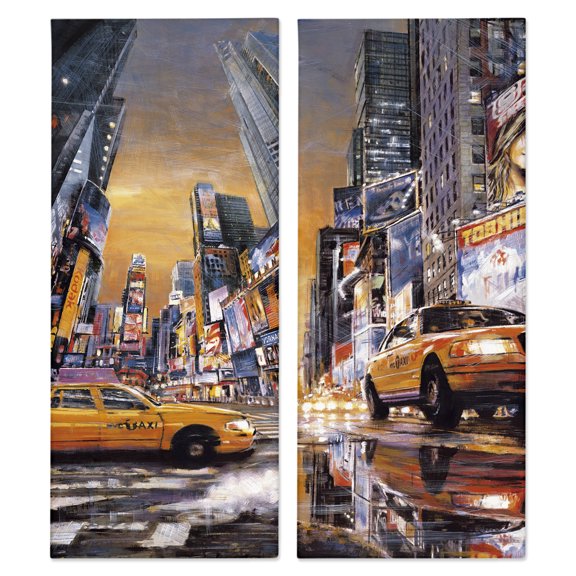 Stupell Industries Industrial Time Square New York City Taxi 2pc Canvas Art Set, 13 x 30 each, by Matthew Daniels