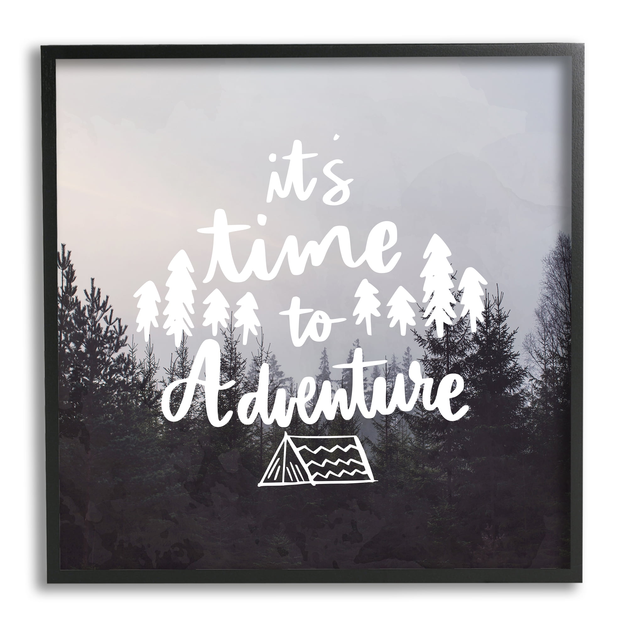 Stupell Industries Time To Adventure Woodlands Camping Tent Calligraphy Accent Framed Wall Art, 17 x 30, Design by Ann Bailey
