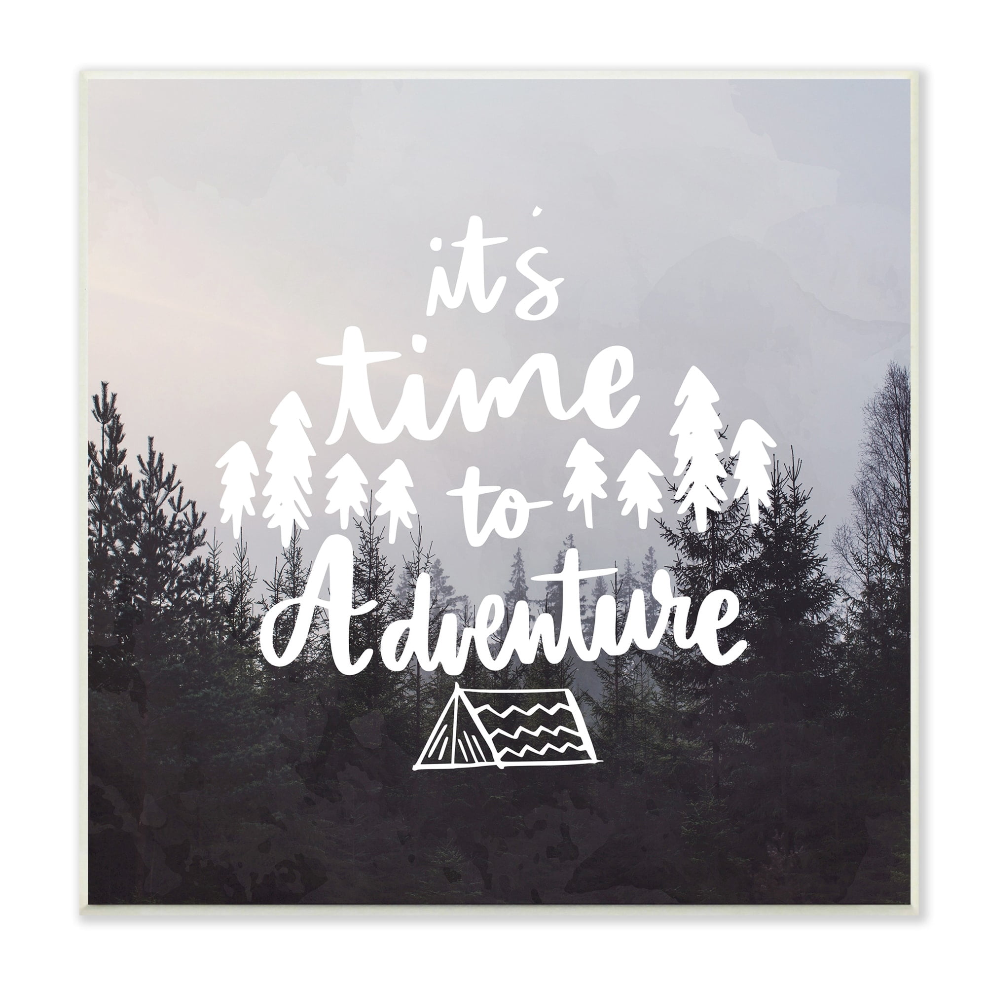 Stupell Industries Time To Adventure Woodlands Camping Tent Calligraphy Accent Wood Wall Art, 12 x 12, Design by Ann Bailey