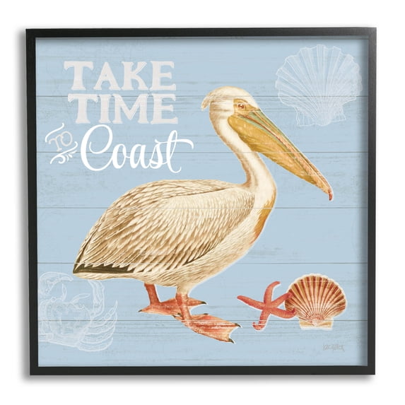 Stupell Industries Time To Coast Nautical Pun Pelican Graphic Art Black Framed Art Print Wall Art, Design by Katie Pertiet