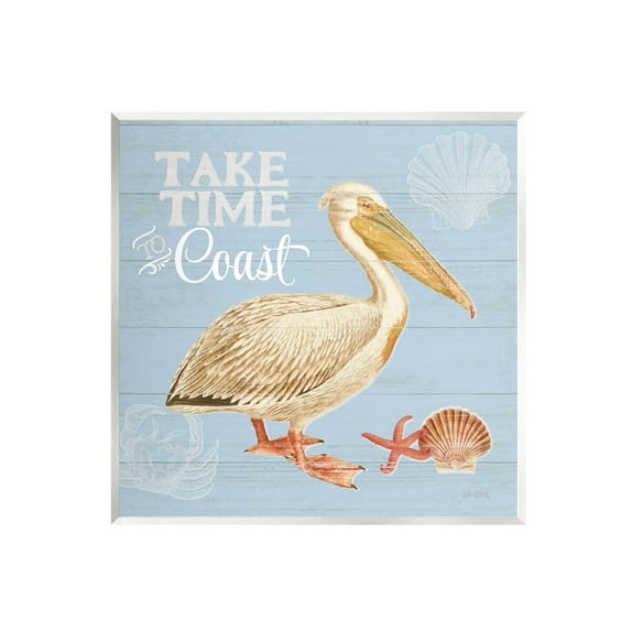 Stupell Industries Time To Coast Nautical Pun Pelican Graphic Art Unframed Art Print Wall Art, Design by Katie Pertiet