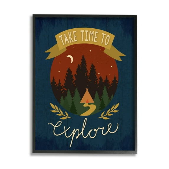 Stupell Industries Time To Explore Woodland Adventure Nighttime Scene Graphic Art Black Framed Art Print Wall Art, Design by Louise Allen