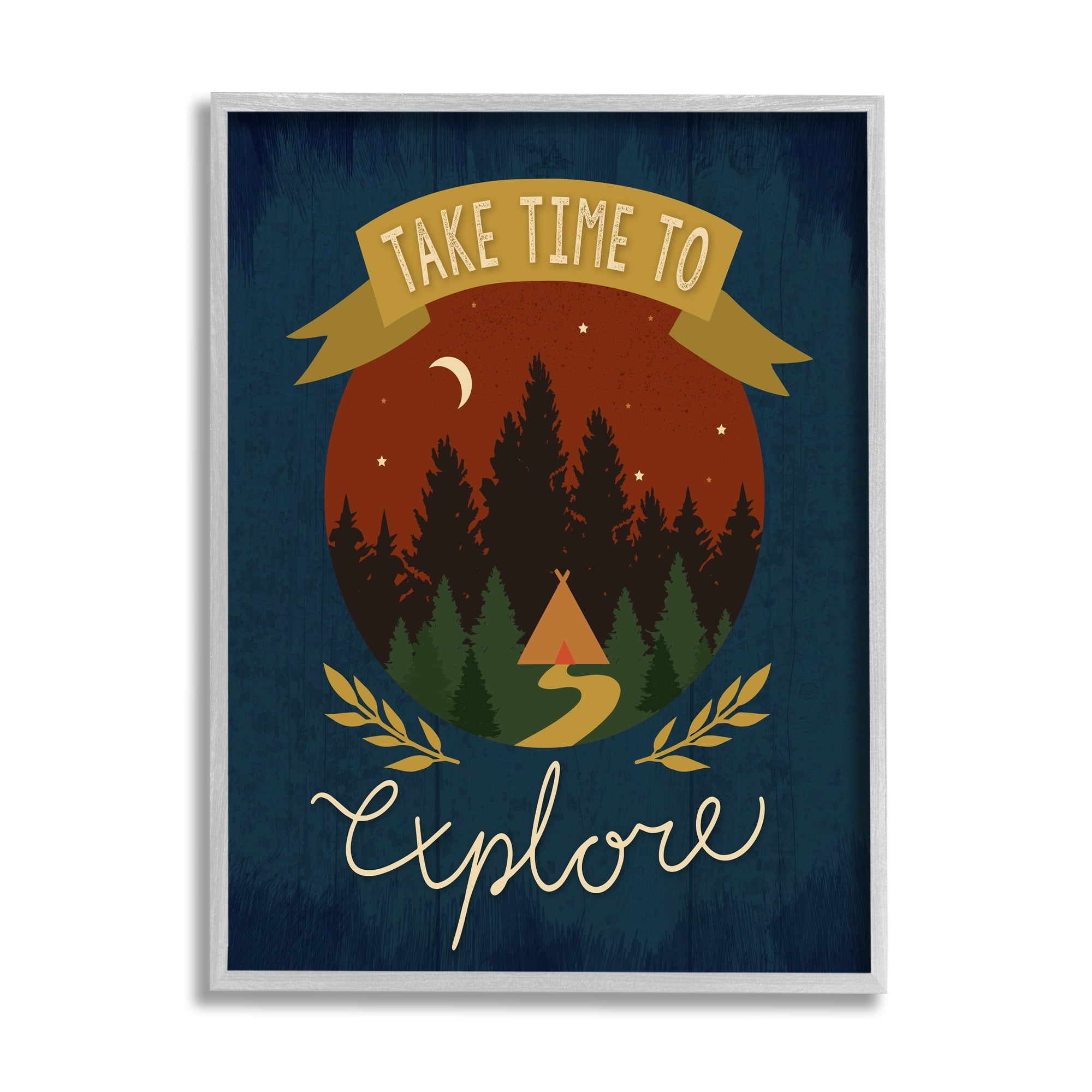 Stupell Industries Time To Explore Woodland Adventure Nighttime Scene Graphic Art Gray Framed Art Print Wall Art, Design by Louise Allen