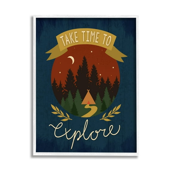 Stupell Industries Time To Explore Woodland Adventure Nighttime Scene Graphic Art White Framed Art Print Wall Art, Design by Louise Allen