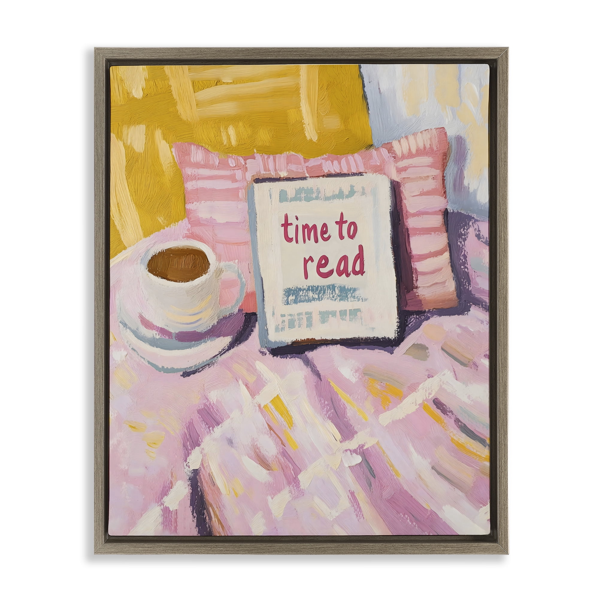Stupell Industries Time To Read in Morning Brown Framed Floater Canvas Wall Art, design by The Prints Vibe