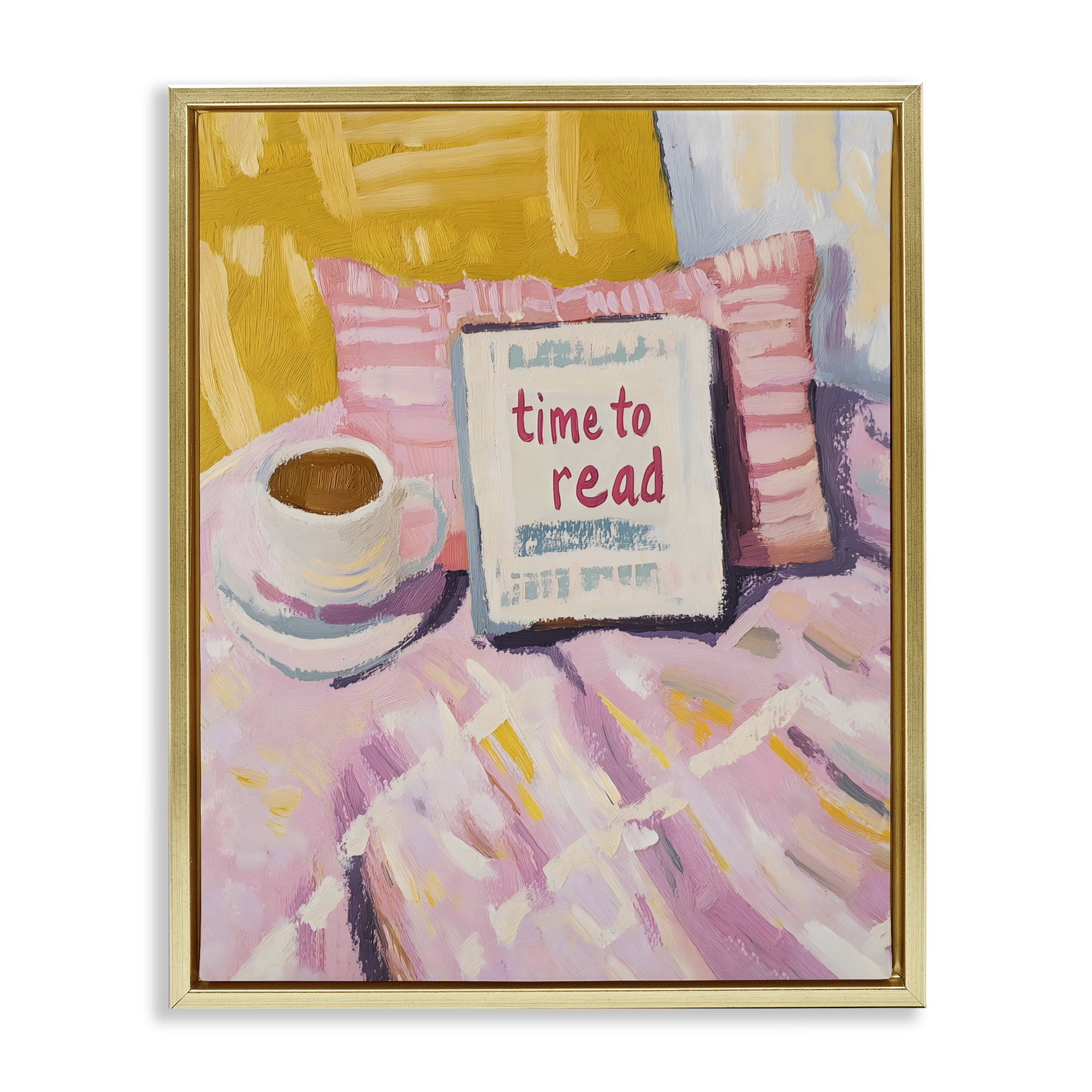 Stupell Industries Time To Read in Morning Gold Framed Floater Canvas Wall Art, design by The Prints Vibe
