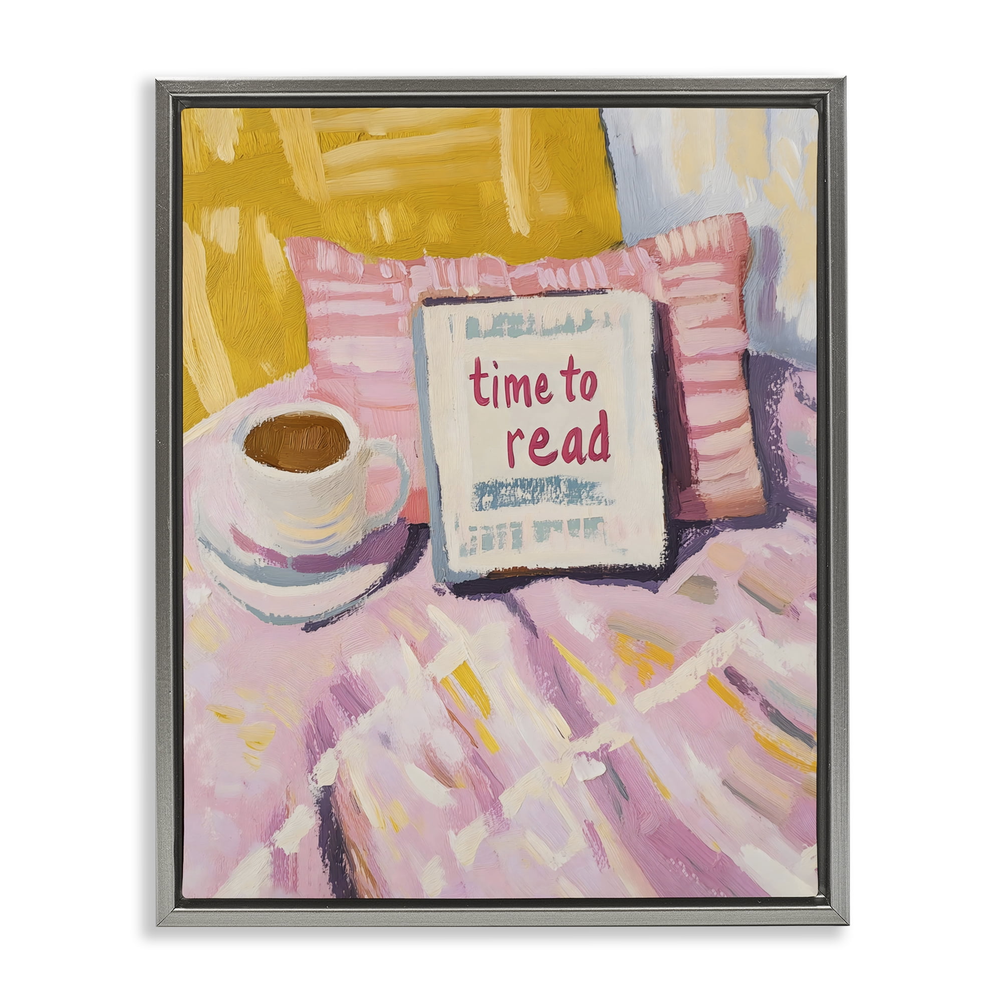 Stupell Industries Time To Read in Morning Gray Framed Floater Canvas Wall Art, design by The Prints Vibe