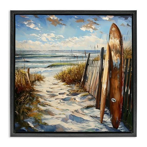 Stupell Industries Time To Surf Beach Black Framed Floater Canvas Wall Art design by LSR Creative Studio, 18 x 18