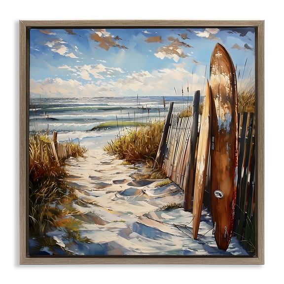 Stupell Industries Time To Surf Beach Brown Framed Floater Canvas Wall Art design by LSR Creative Studio, 18 x 18