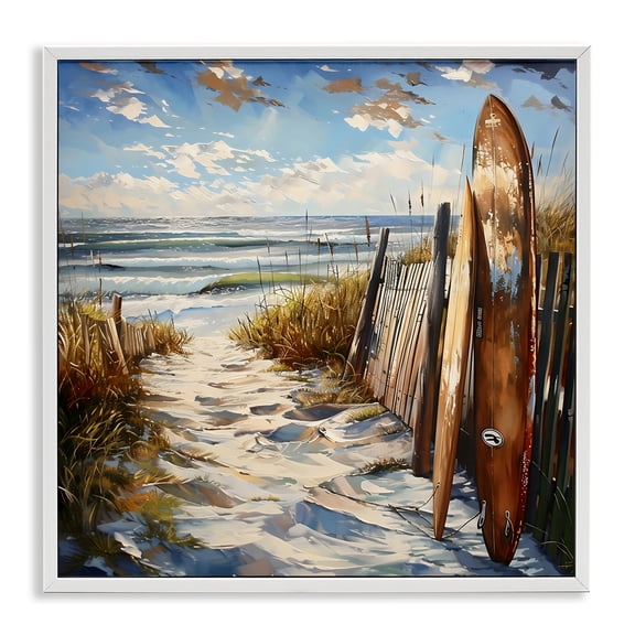 Stupell Industries Time To Surf Beach White Framed Giclee Art design by LSR Creative Studio, 17 x 17