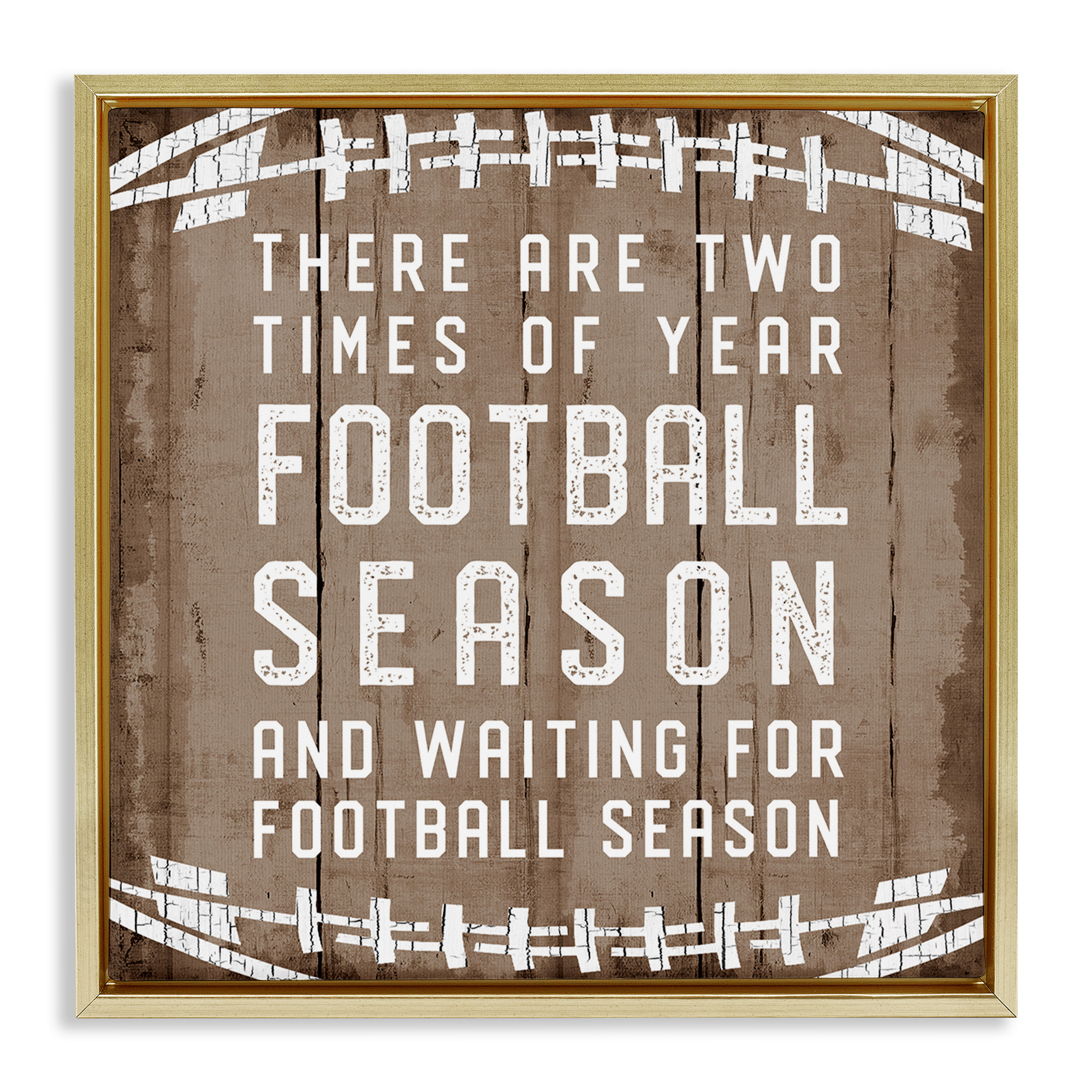 Stupell Industries Time of Year Football Season Sports Painting Gold Floater Framed Canvas Art Print Wall Art, 18 x 18