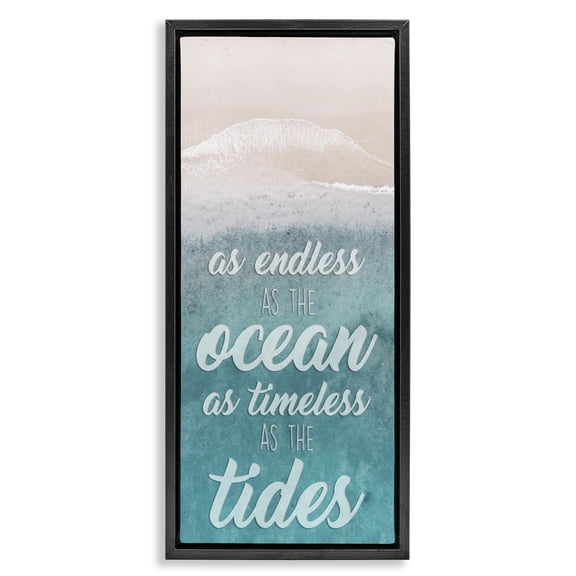 Stupell Industries Timeless As Tides Beach Phrase Inspirational Painting Black Floater Framed Canvas Art Print Wall Art, 11 x 25