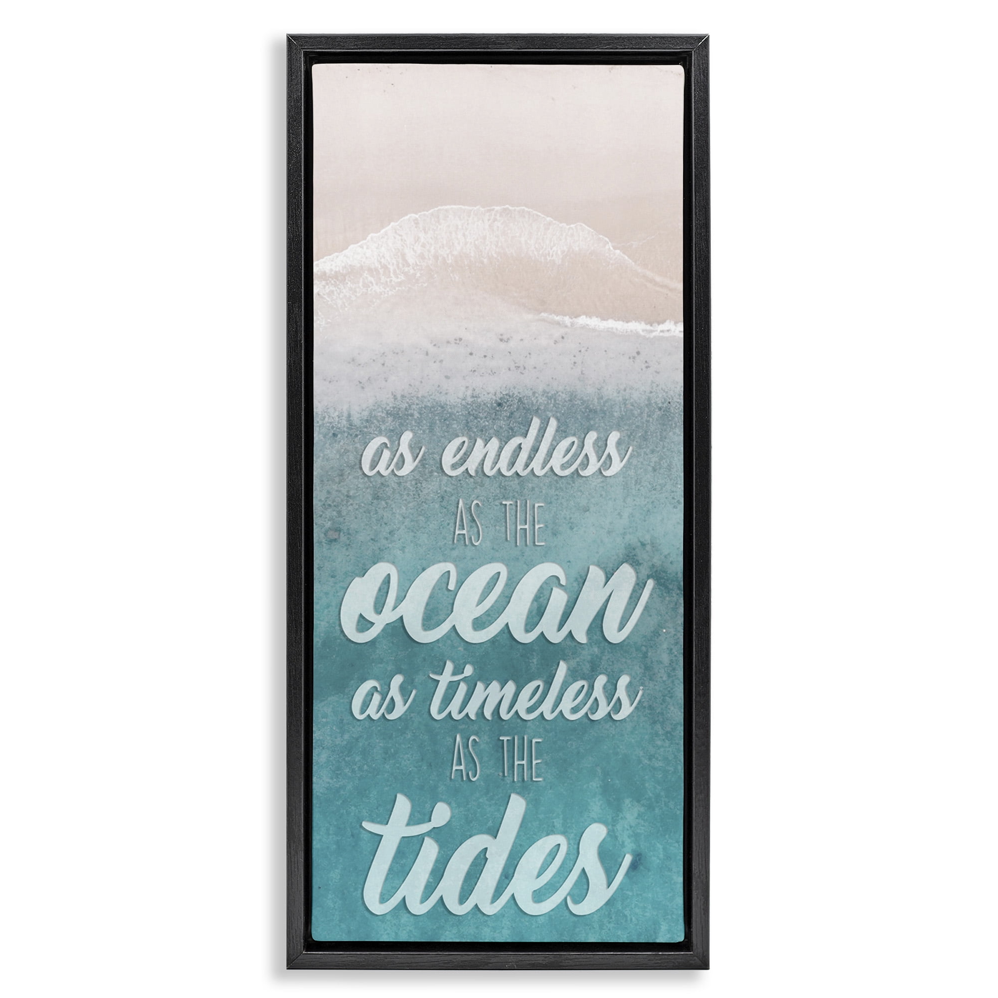 Stupell Industries Timeless As Tides Beach Phrase Inspirational Painting Black Floater Framed Canvas Art Print Wall Art, 15 x 31