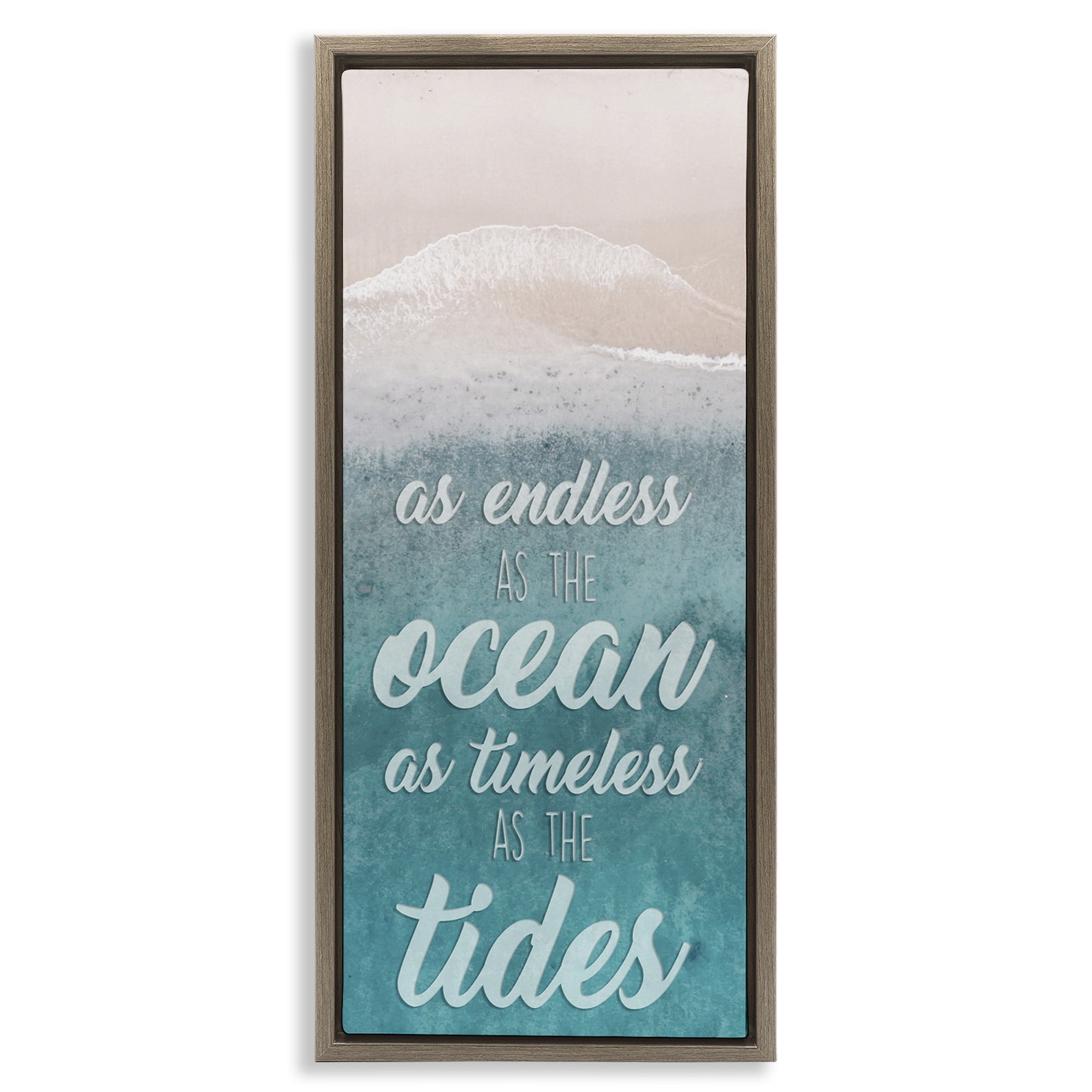 Stupell Industries Timeless As Tides Beach Phrase Inspirational Painting Brown Floater Framed Canvas Art Print Wall Art, 11 x 25