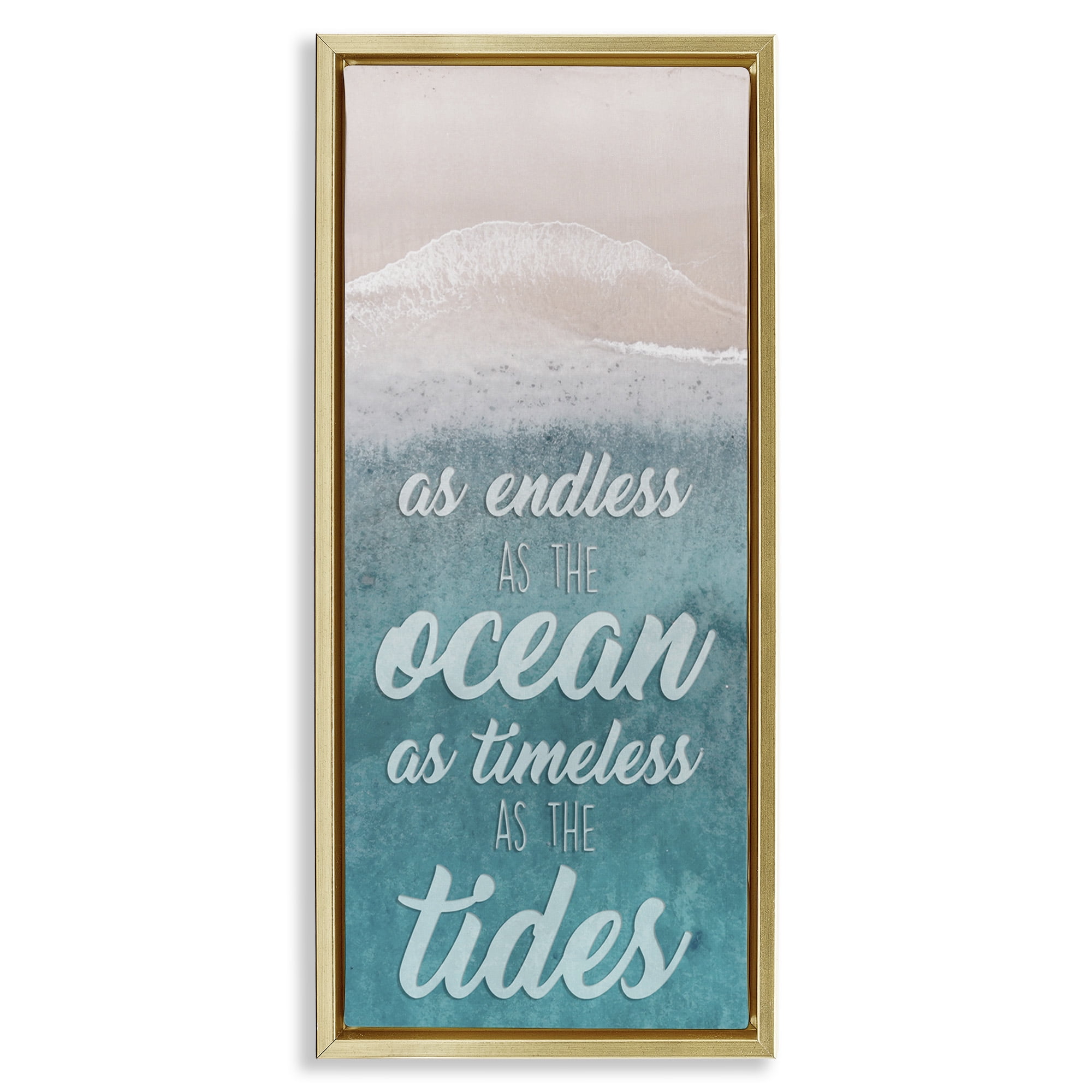 Stupell Industries Timeless As Tides Beach Phrase Inspirational Painting Gold Floater Framed Canvas Art Print Wall Art, 15 x 31