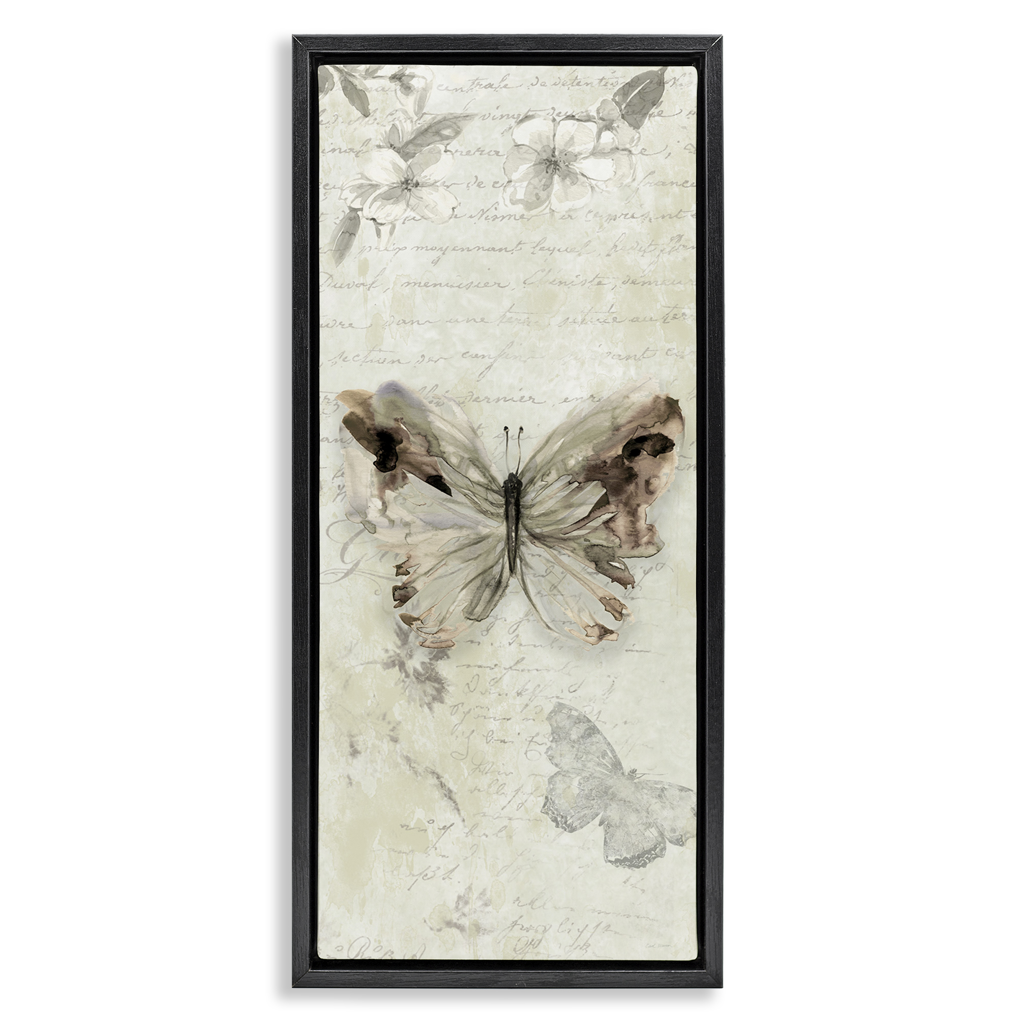 Stupell Industries Timeless Butterflies with Cursive Animals & Insects Painting Black Floater Framed Canvas Art Print Wall Art, 15 x 31