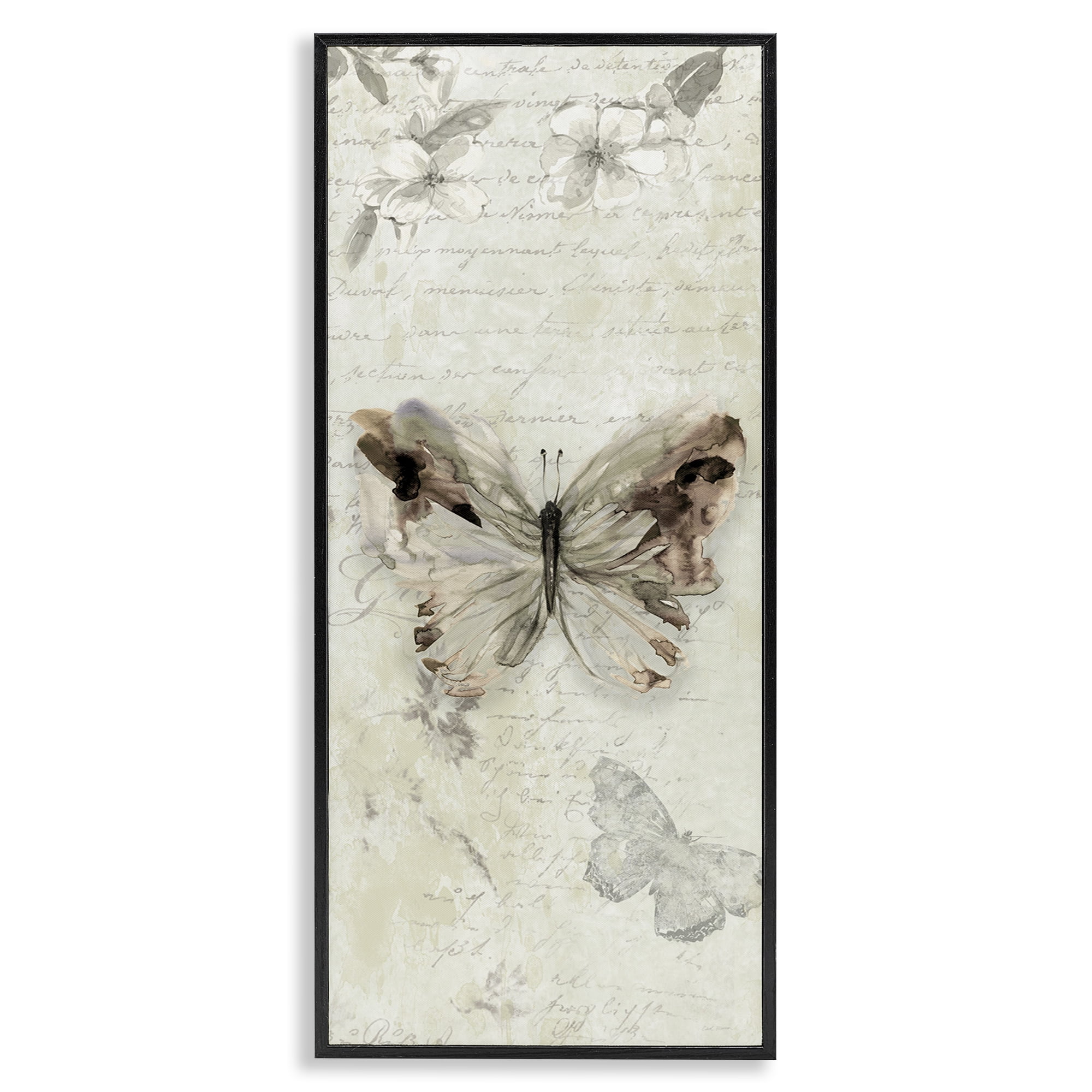 Stupell Industries Timeless Butterflies with Cursive Animals & Insects Painting Black Framed Art Print Wall Art, 13 x 30