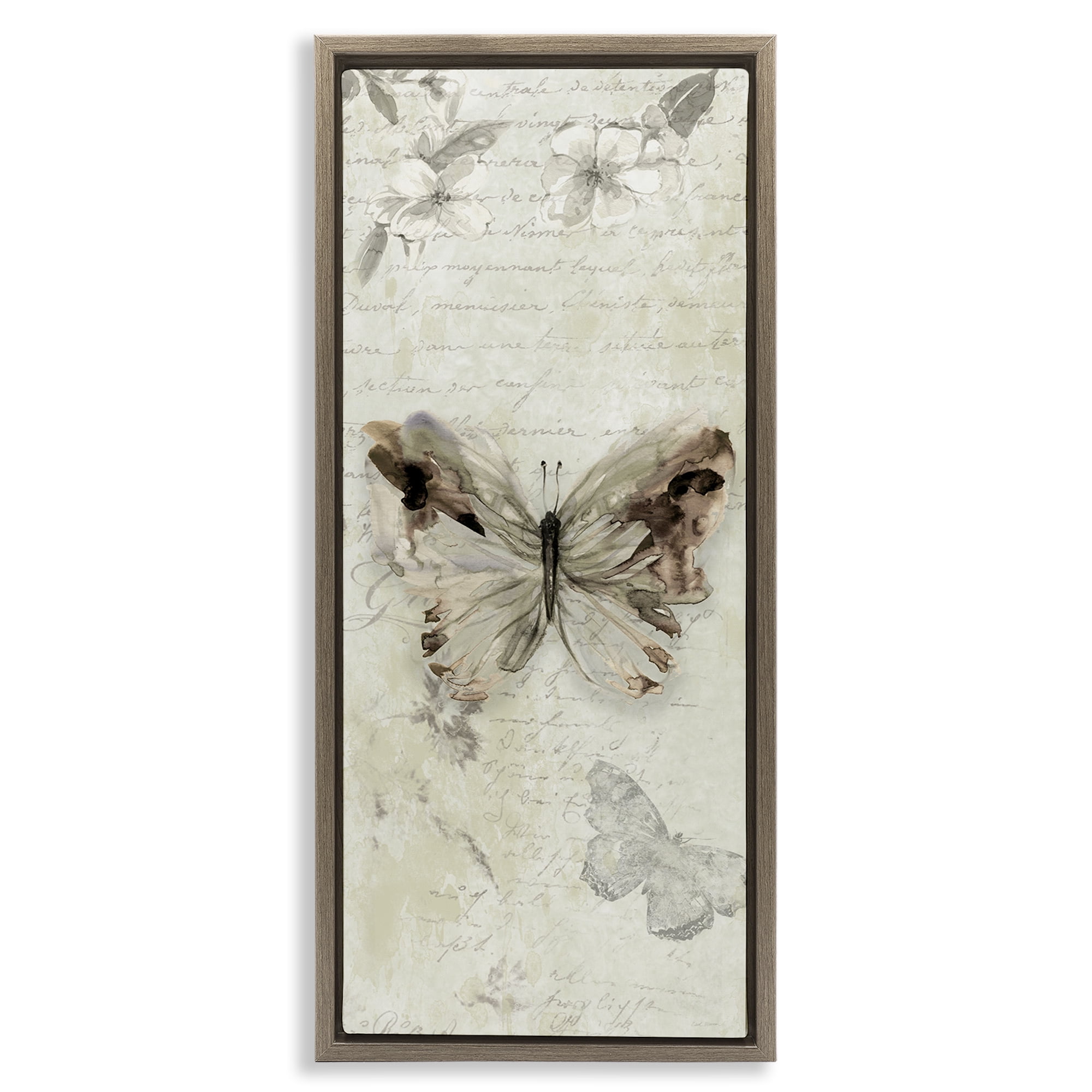 Stupell Industries Timeless Butterflies with Cursive Animals & Insects Painting Brown Floater Framed Canvas Art Print Wall Art, 11 x 25