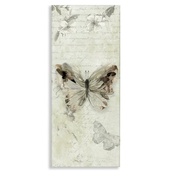 Stupell Industries Timeless Butterflies with Cursive Animals & Insects Painting Gallery Wrapped Canvas Art Print Wall Art, 10 x 24