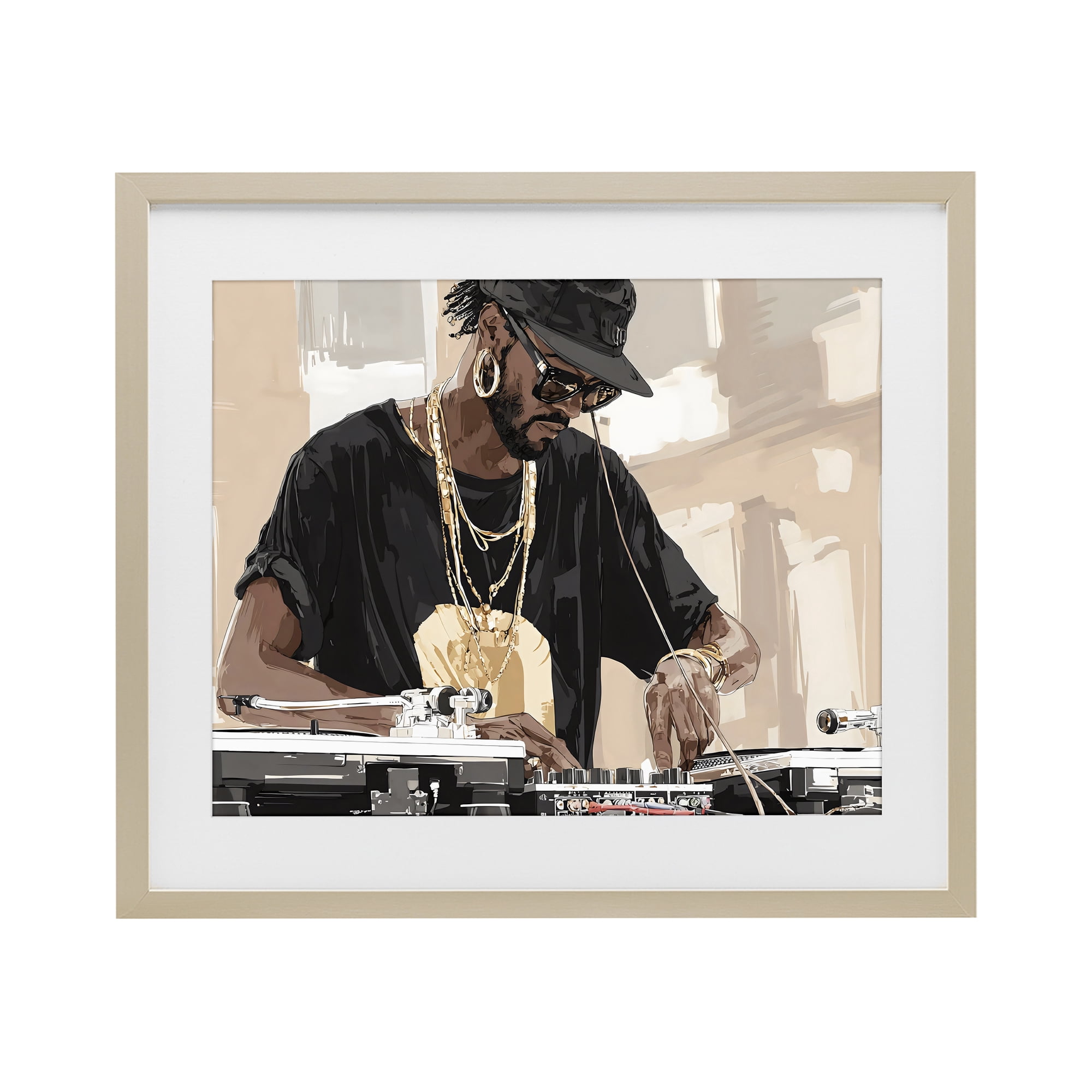 Stupell Industries Timeless DJ with Urban Rhythm Birch Framed Print Under Glass, design by Franklyn Gregory