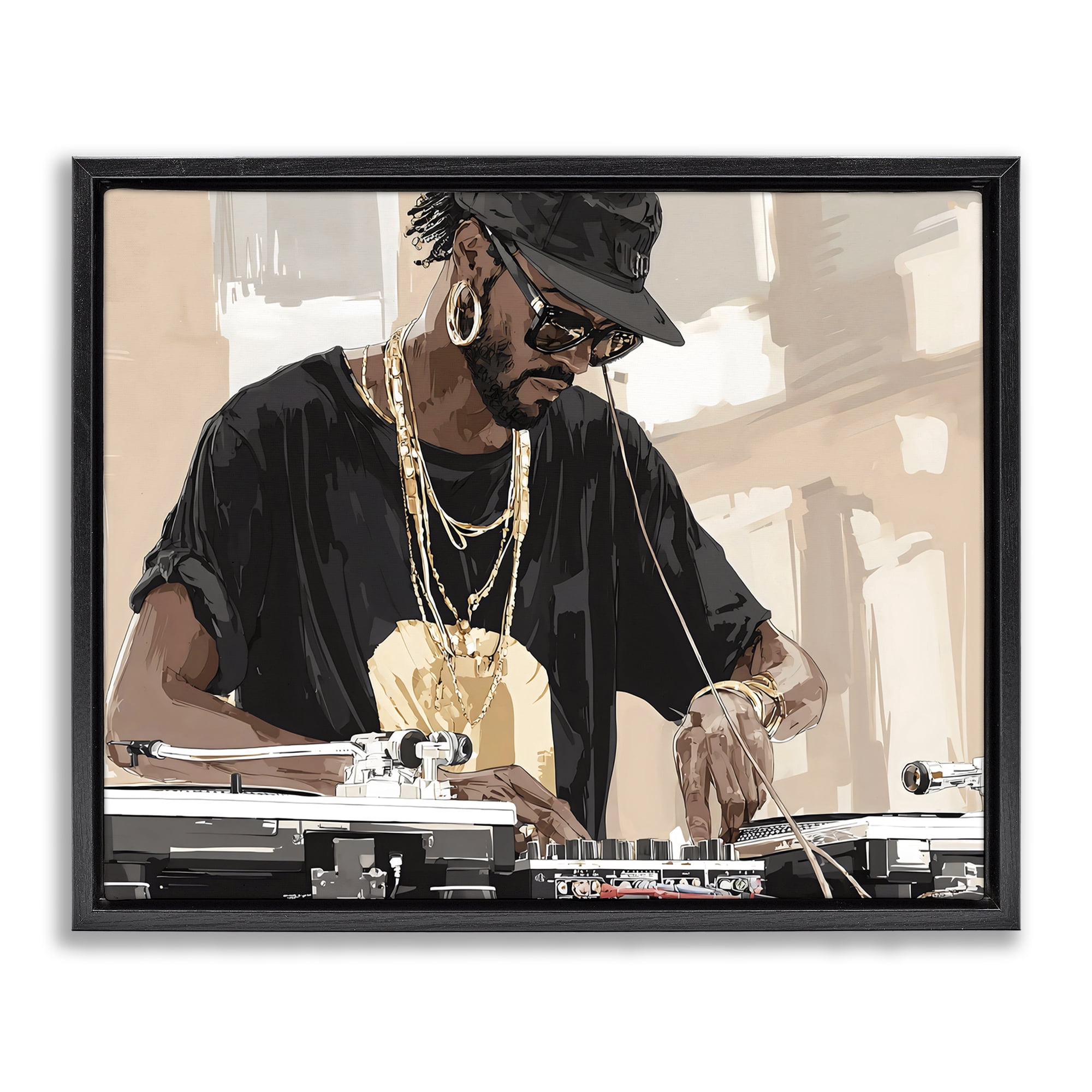 Stupell Industries Timeless DJ with Urban Rhythm Black Framed Floater Canvas Wall Art, design by Franklyn Gregory