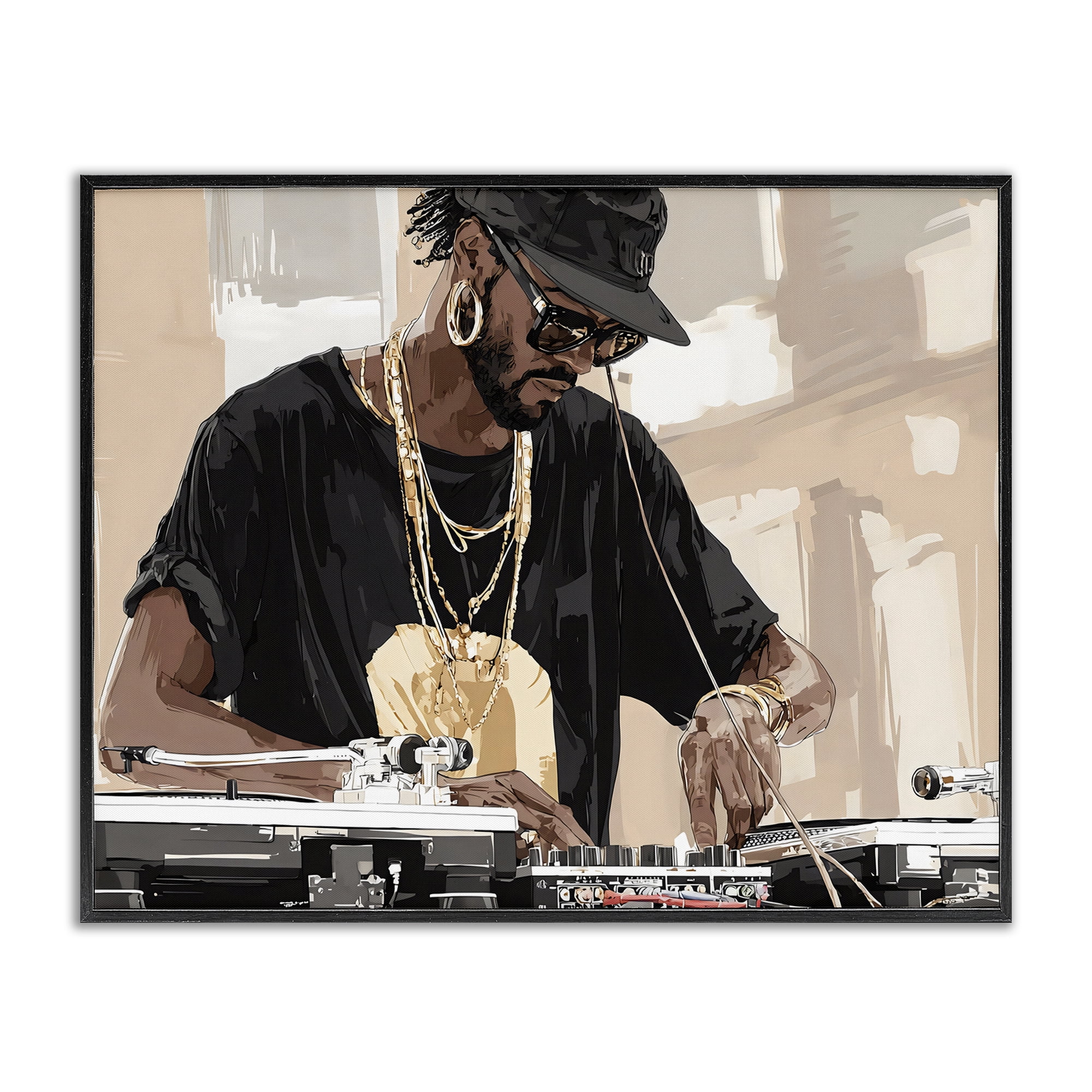 Stupell Industries Timeless DJ with Urban Rhythm Black Framed Giclee Art, design by Franklyn Gregory