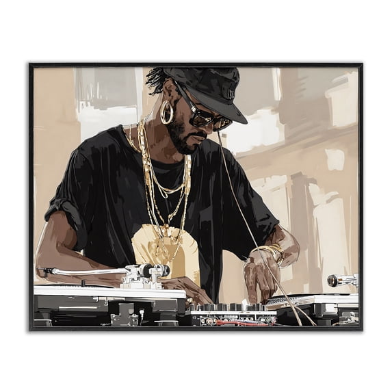 Stupell Industries Contemporary Timeless DJ with Urban Rhythm Black Framed Giclee Art, 14 x 11, by Franklyn Gregory