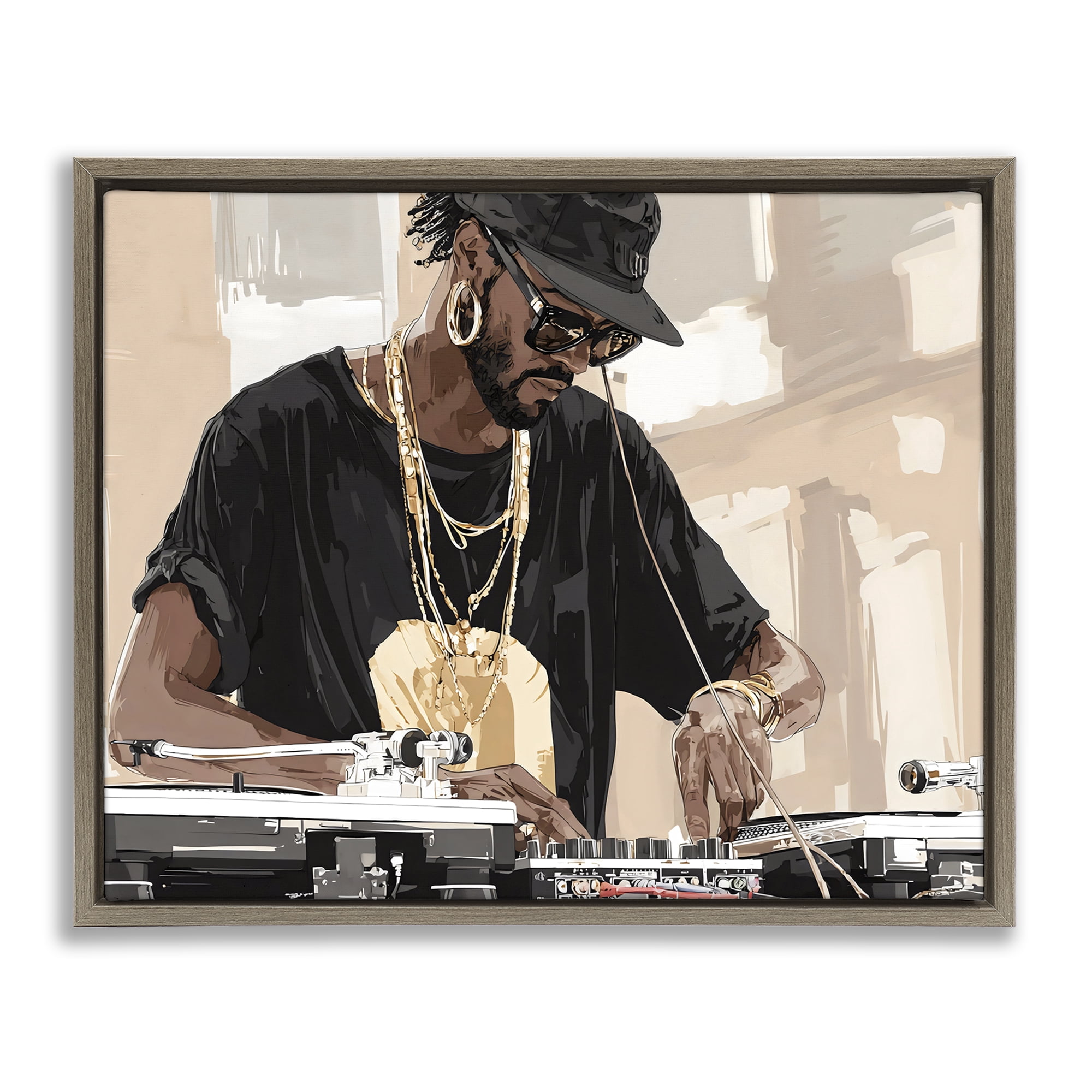 Stupell Industries Timeless DJ with Urban Rhythm Brown Framed Floater Canvas Wall Art, design by Franklyn Gregory