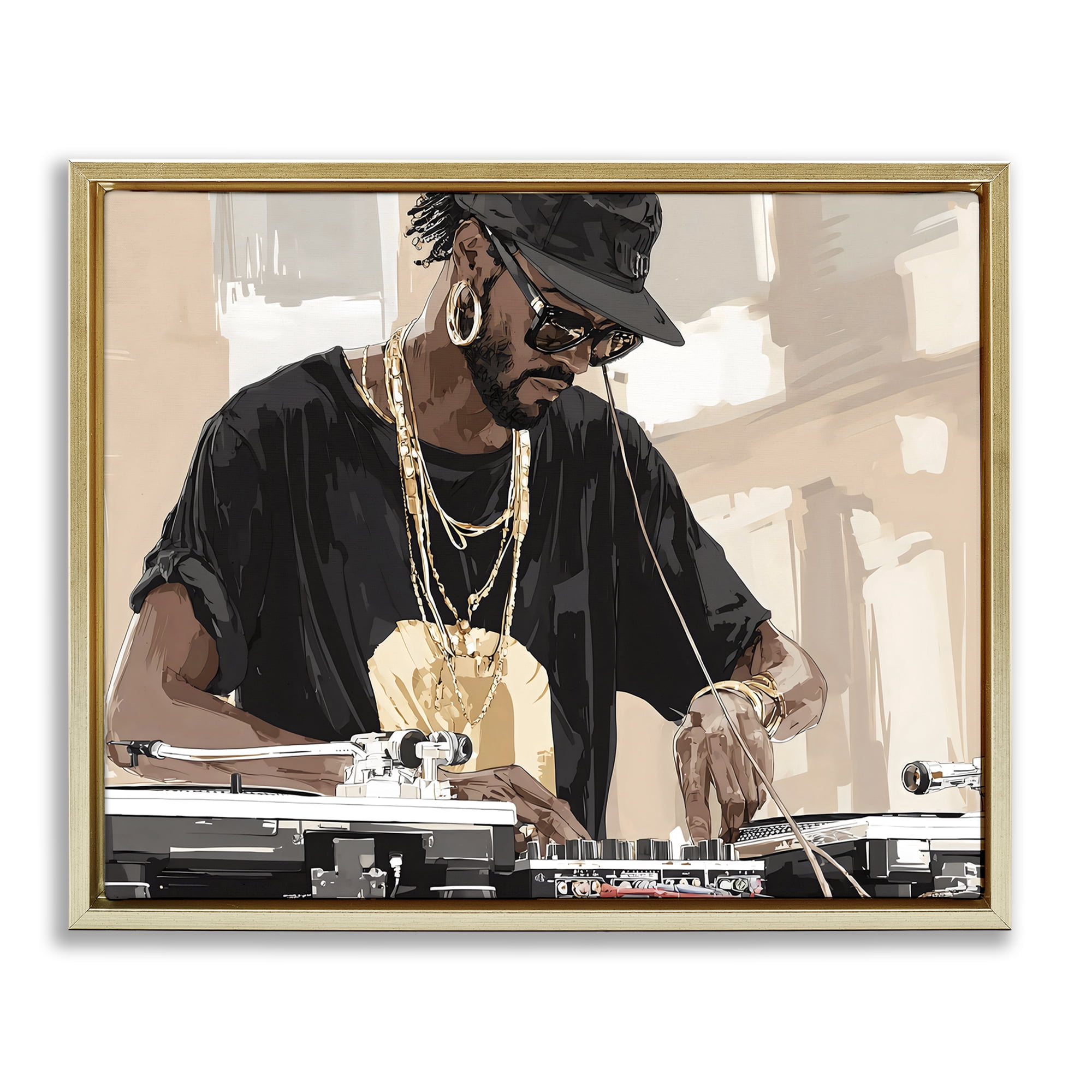 Stupell Industries Timeless DJ with Urban Rhythm Gold Framed Floater Canvas Wall Art, design by Franklyn Gregory