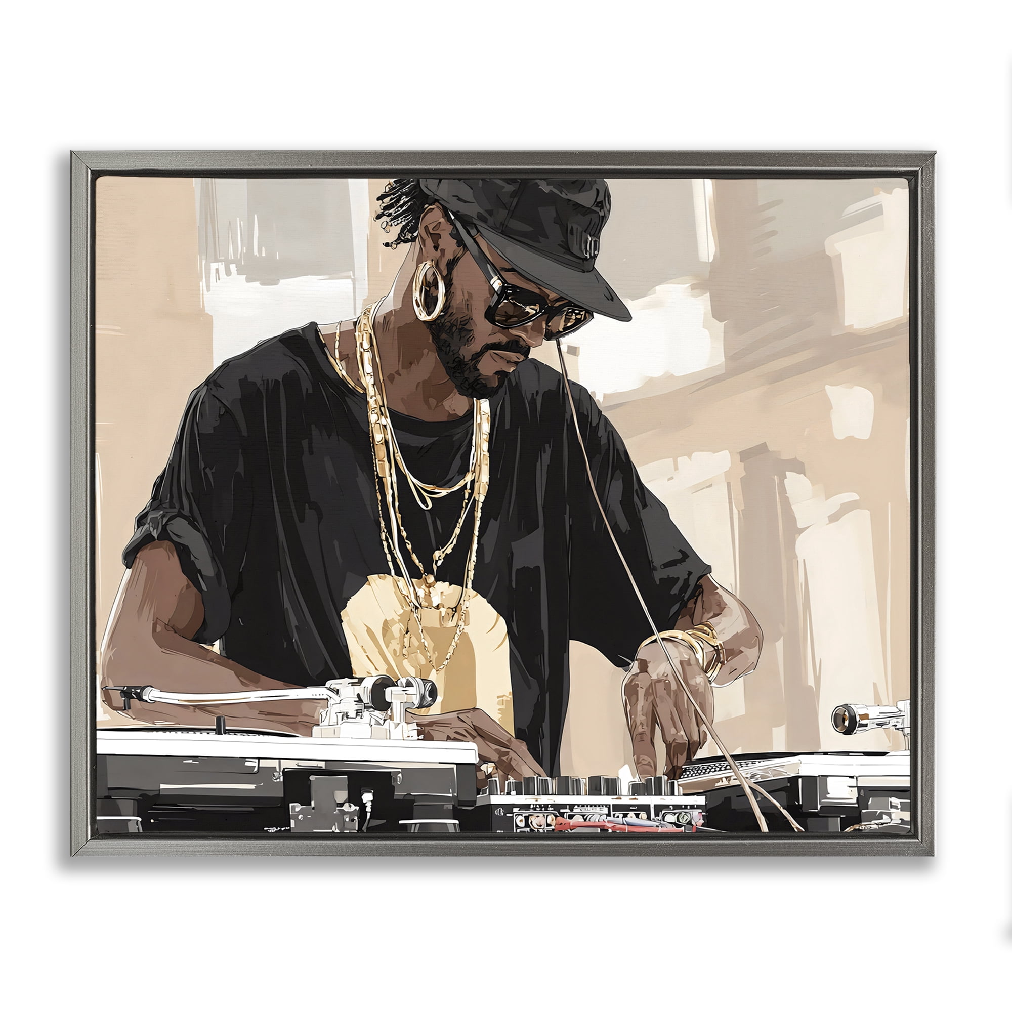 Stupell Industries Timeless DJ with Urban Rhythm Gray Framed Floater Canvas Wall Art, design by Franklyn Gregory