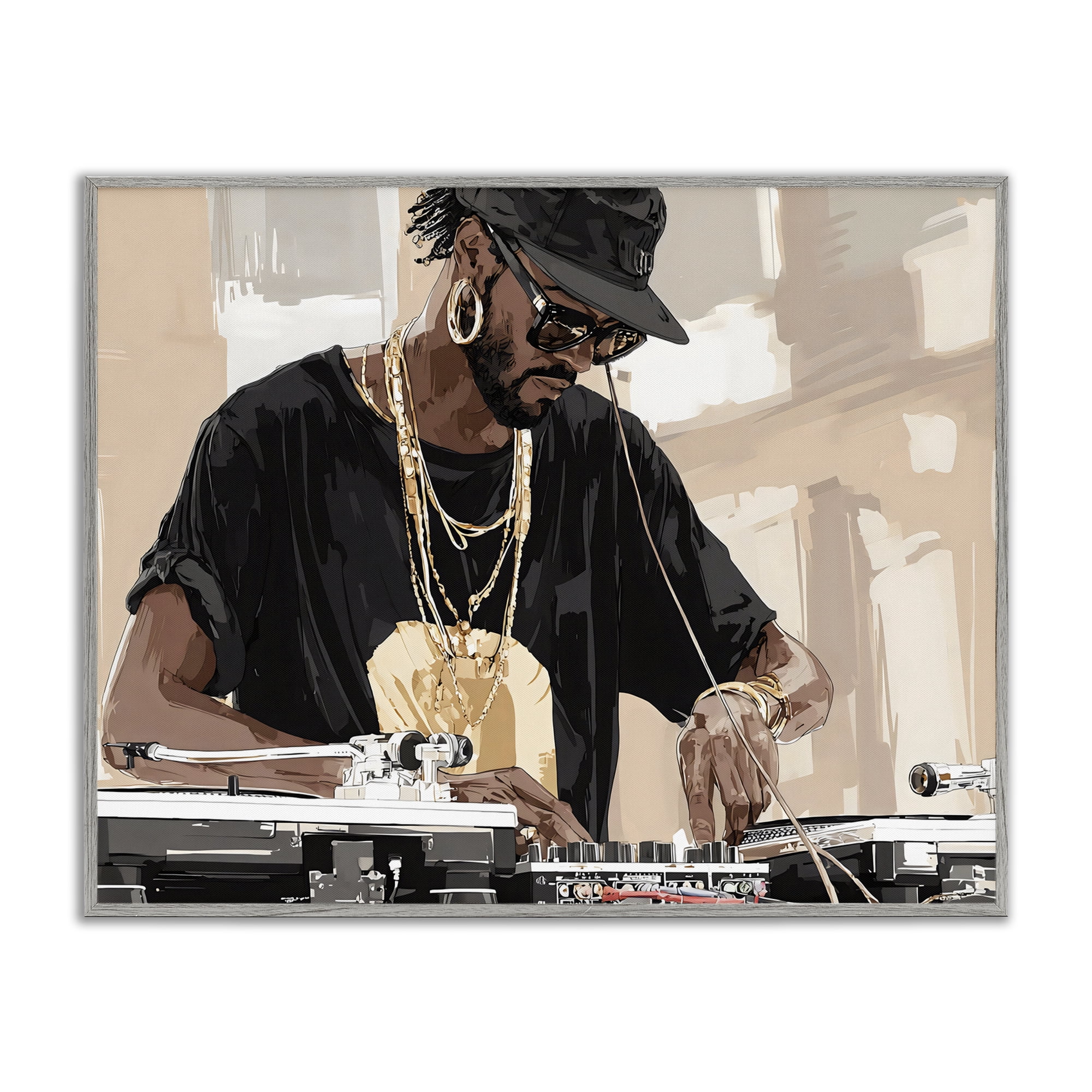Stupell Industries Timeless DJ with Urban Rhythm Gray Framed Giclee Art, design by Franklyn Gregory