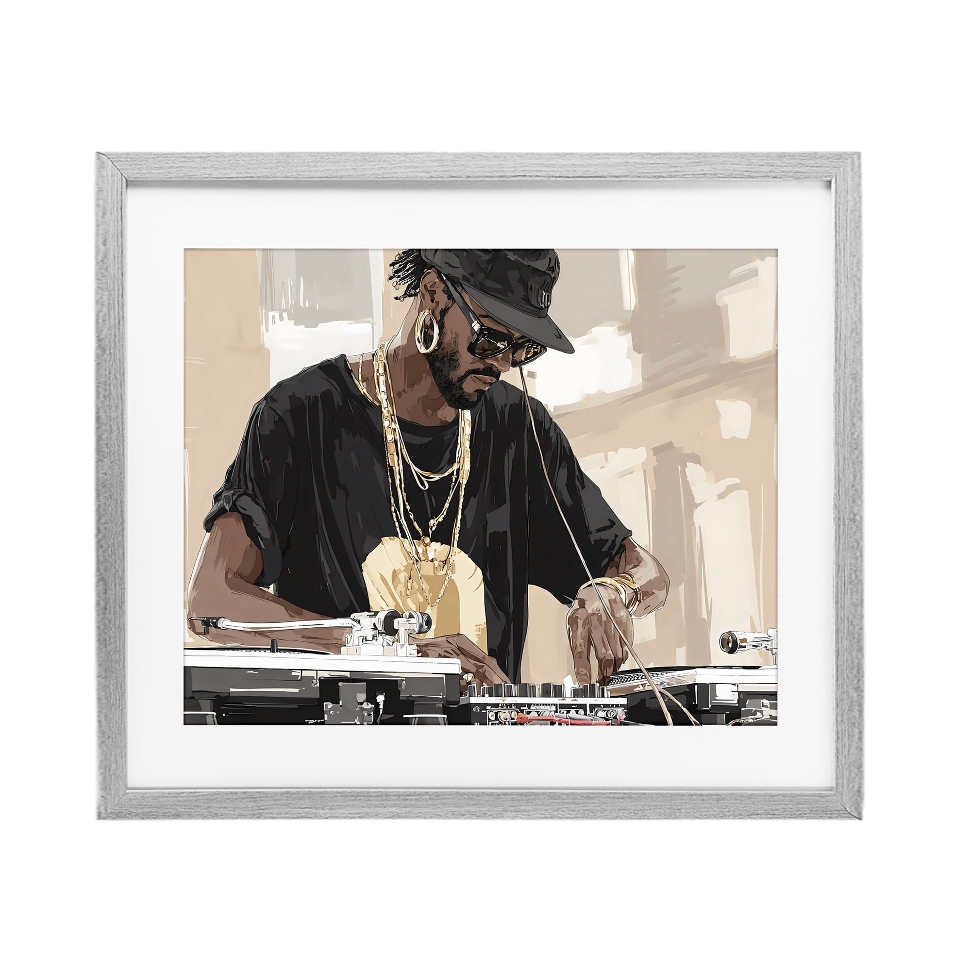 Stupell Industries Timeless DJ with Urban Rhythm Gray Framed Print Under Glass, design by Franklyn Gregory
