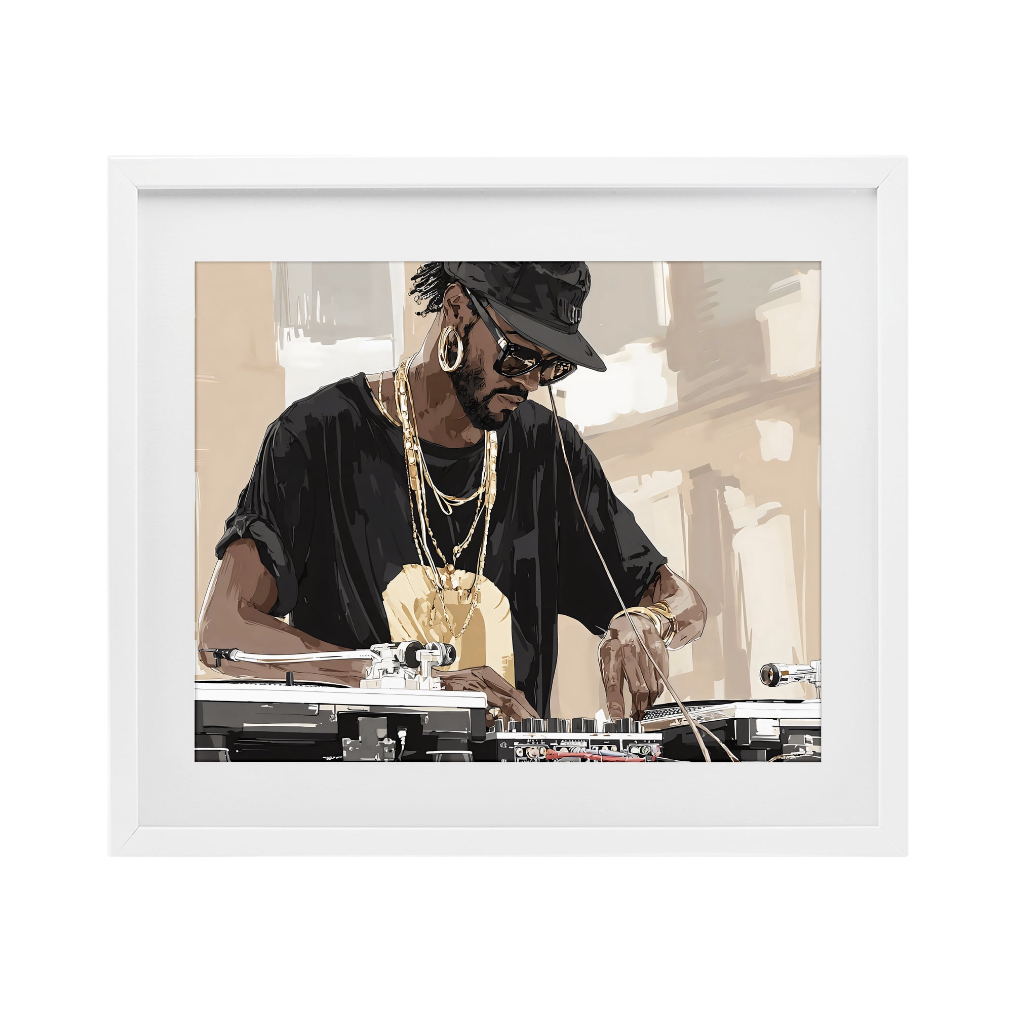 Stupell Industries Timeless DJ with Urban Rhythm White Framed Print Under Glass, design by Franklyn Gregory