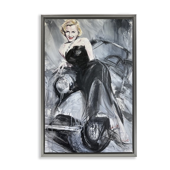 Stupell Industries Timeless Fashion Woman People Painting Gray Floater Framed Canvas Art Print Wall Art, 21 x 31