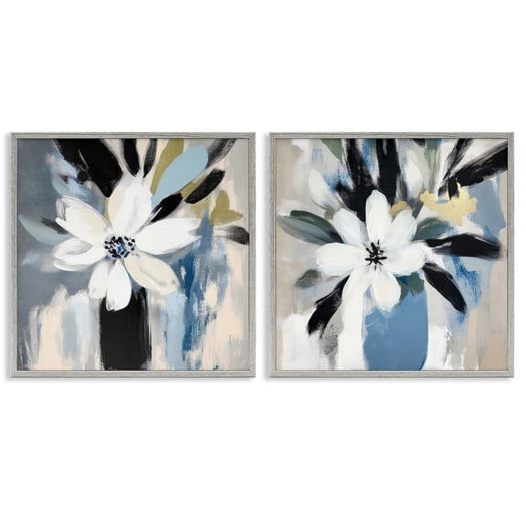 Stupell Industries Timeless Florals in White 2 Piece Gray Framed Giclee Art Set design by Mona Grace, 17 x 17