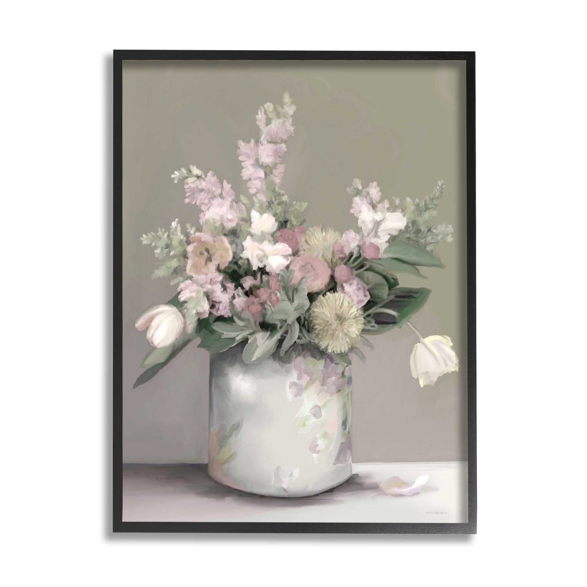 Stupell Industries Timeless Flower Bouquet Assorted Blossoms Patterned Vase Painting Black Framed Art Print Wall Art, Design by Kamdon Kreations