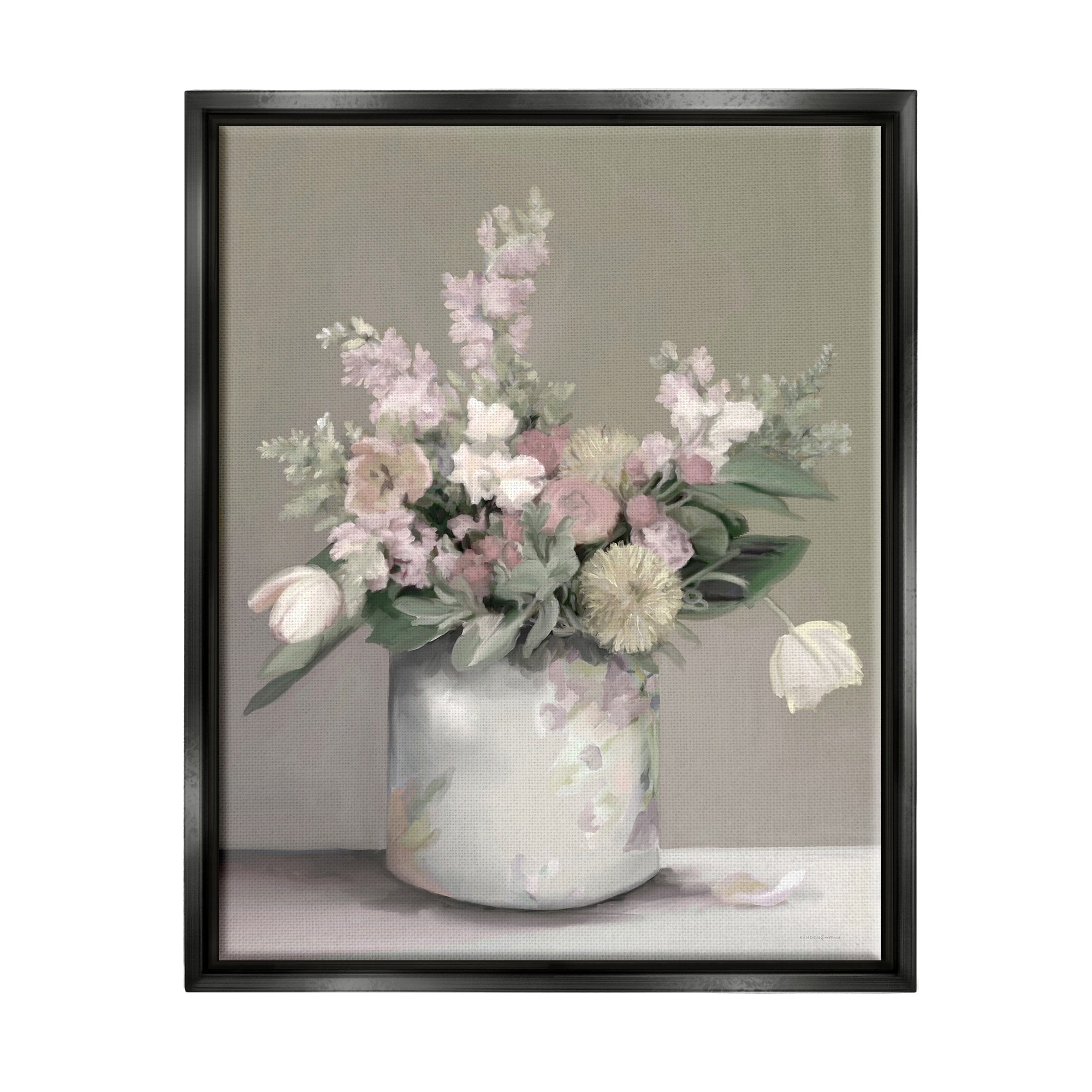 Stupell Industries Timeless Flower Bouquet Assorted Blossoms Patterned Vase Painting Jet Black Floating Framed Canvas Print Wall Art, Design by Kamdon Kreations