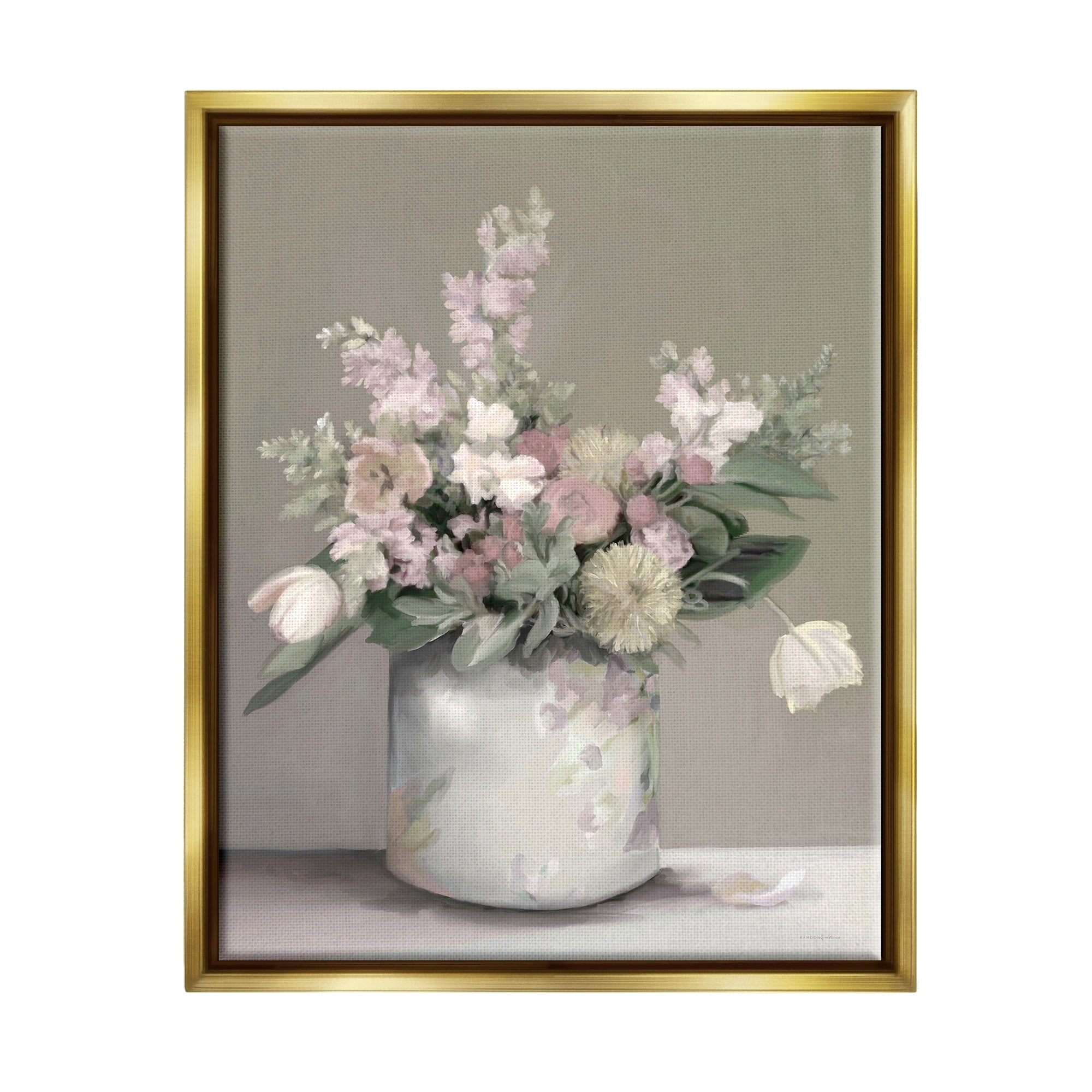 Stupell Industries Timeless Flower Bouquet Assorted Blossoms Patterned Vase Painting Metallic Gold Floating Framed Canvas Print Wall Art, Design by Kamdon Kreations