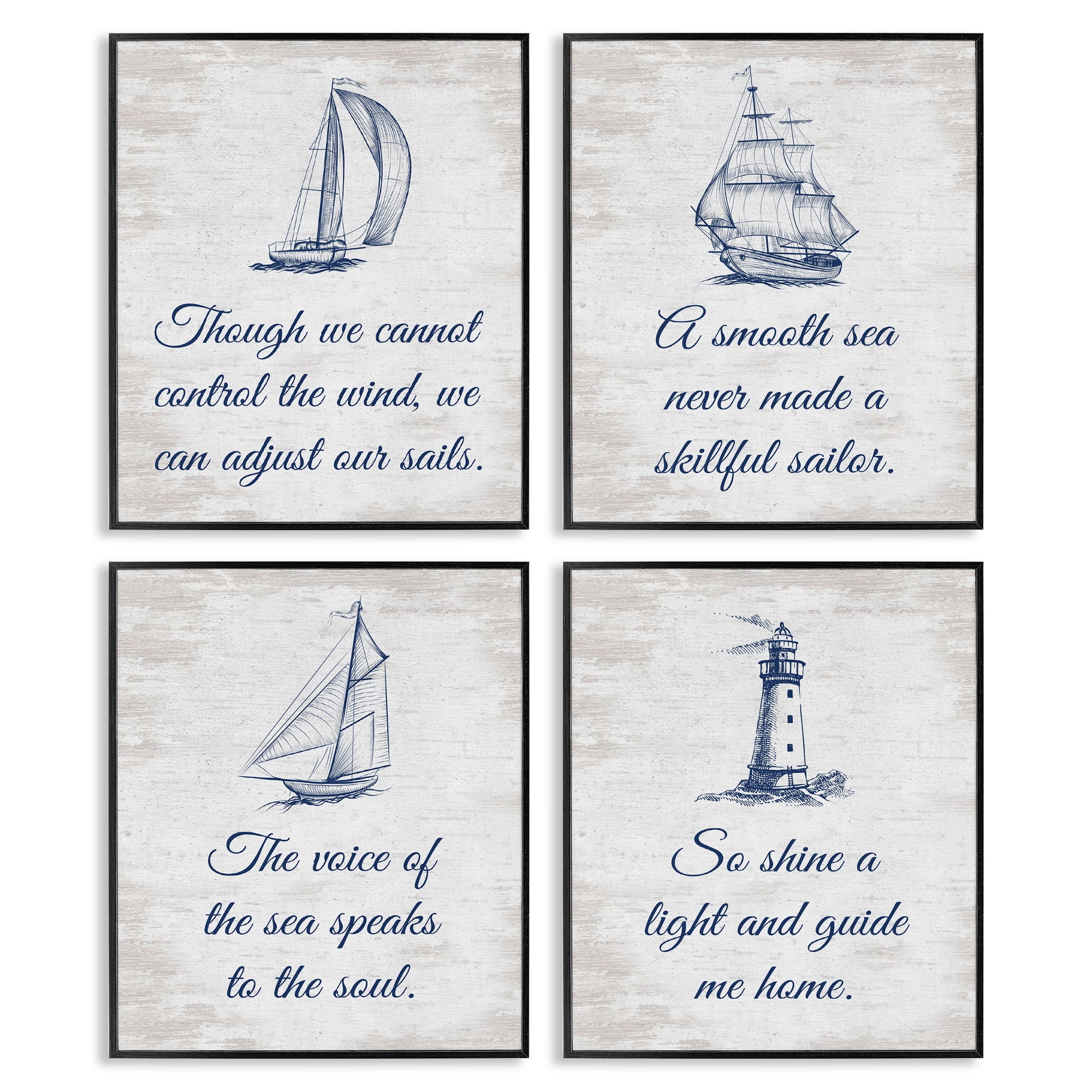 Stupell Industries Timeless Nautical Phrases Nautical & Beach Painting Black Framed Art Print Wall Art, 11 x 14, Set of 4