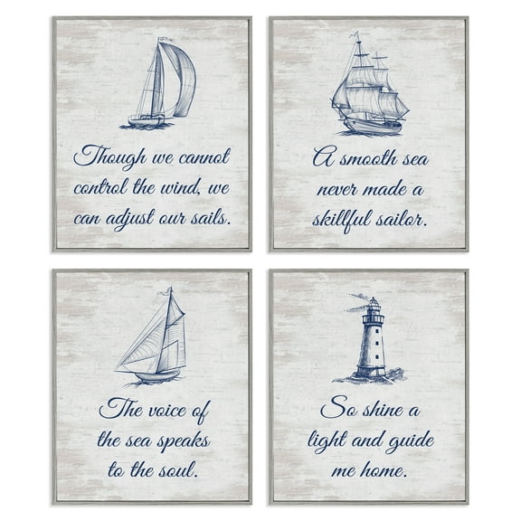 Stupell Industries Timeless Nautical Phrases Nautical & Beach Painting Gray Framed Art Print Wall Art, 16 x 20, Set of 4