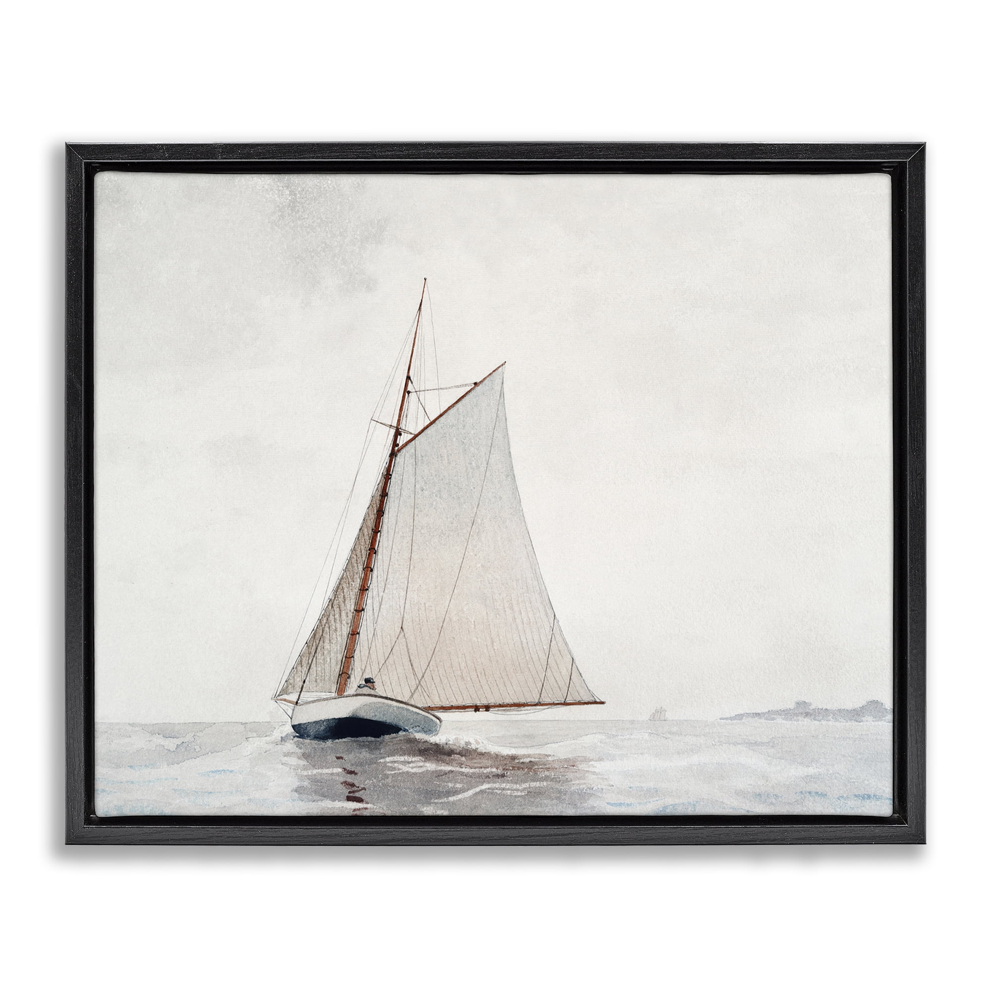 Stupell Industries Timeless Sea Vessel Transportation Painting Black Floater Framed Canvas Art Print Wall Art, 21 x 17