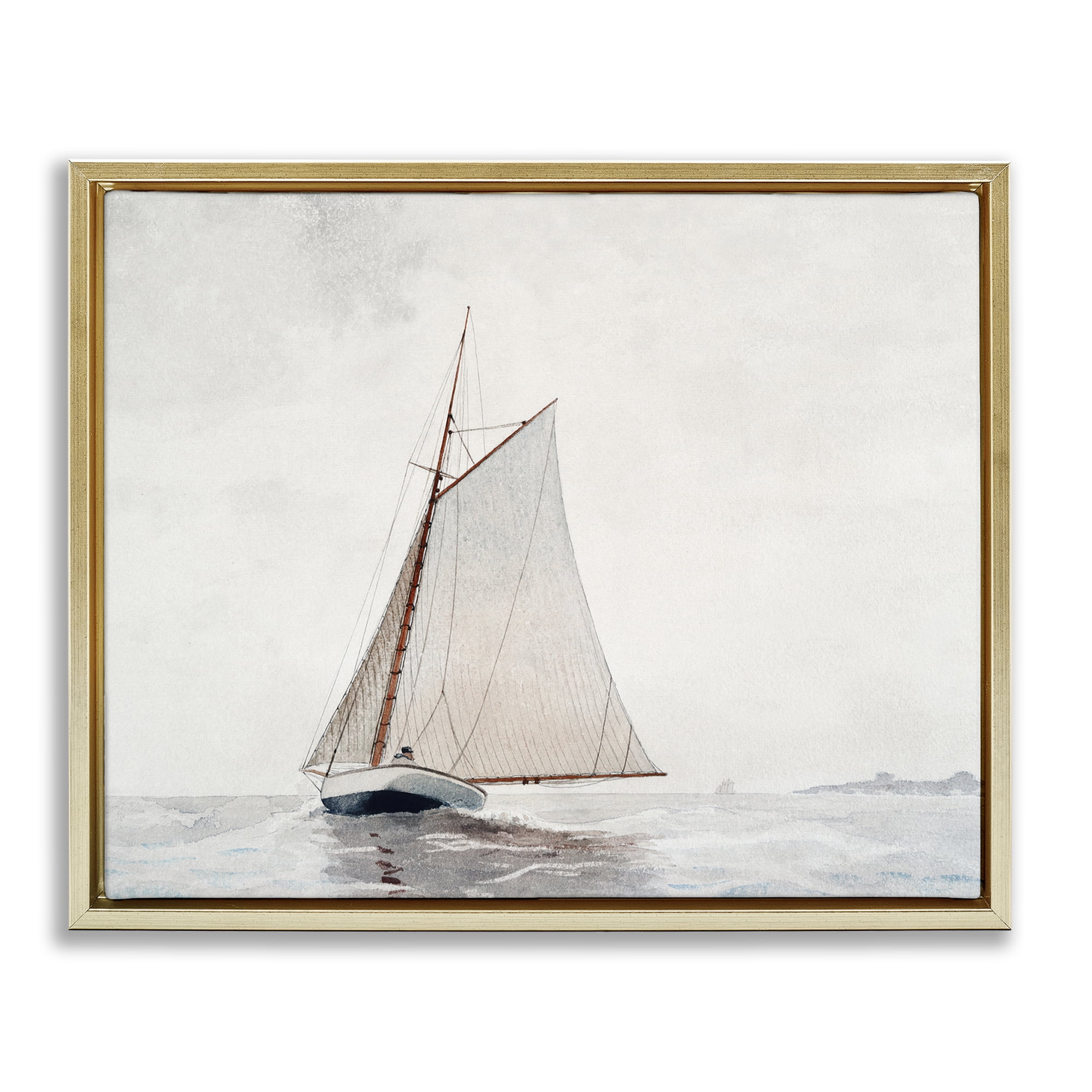 Stupell Industries Timeless Sea Vessel Transportation Painting Gold Floater Framed Canvas Art Print Wall Art, 31 x 25
